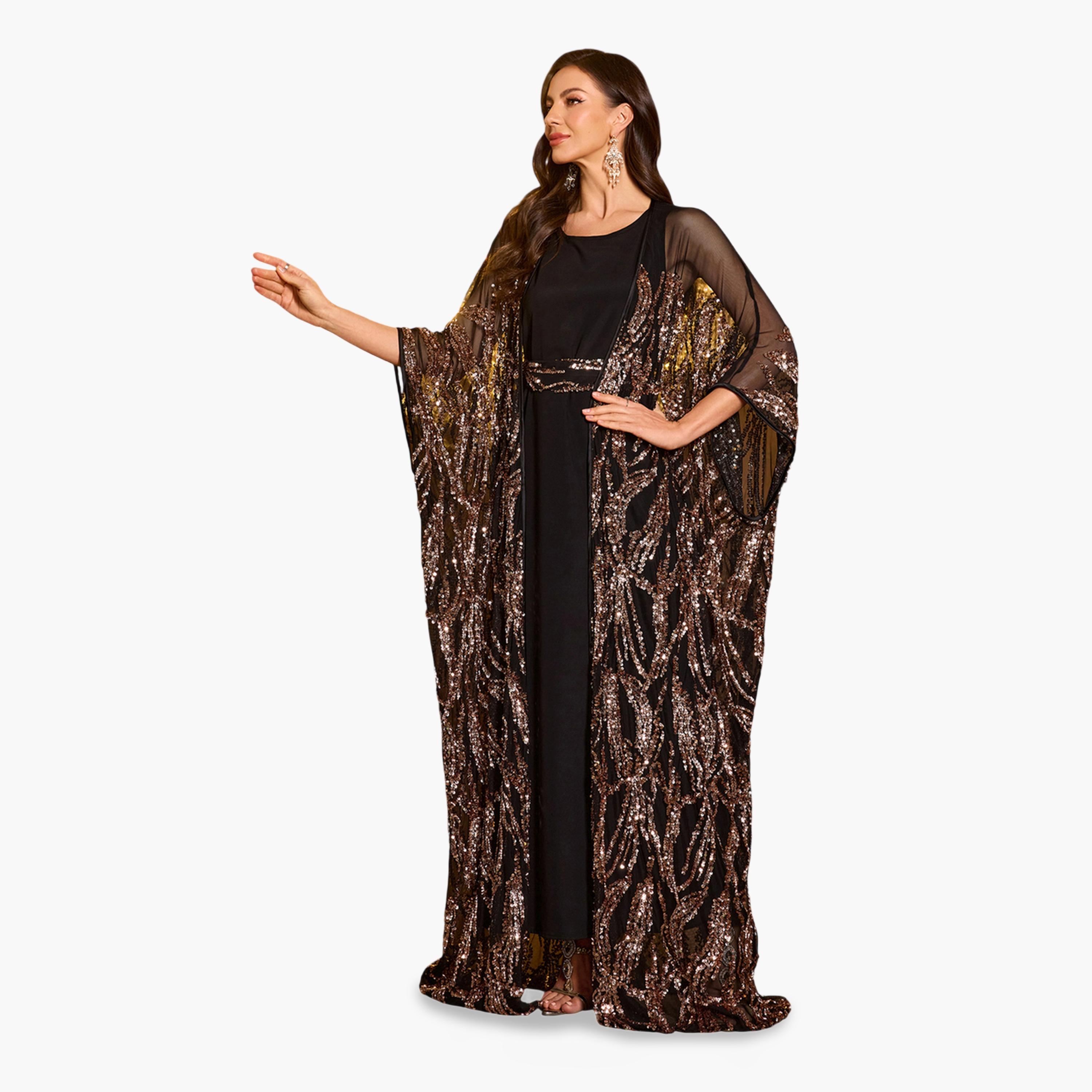 SUPGIR X Styli Sequin Detail Batwing Sleeve Kimono with Inner Maxi Dress Set-women-clothing-coordsets-image-3