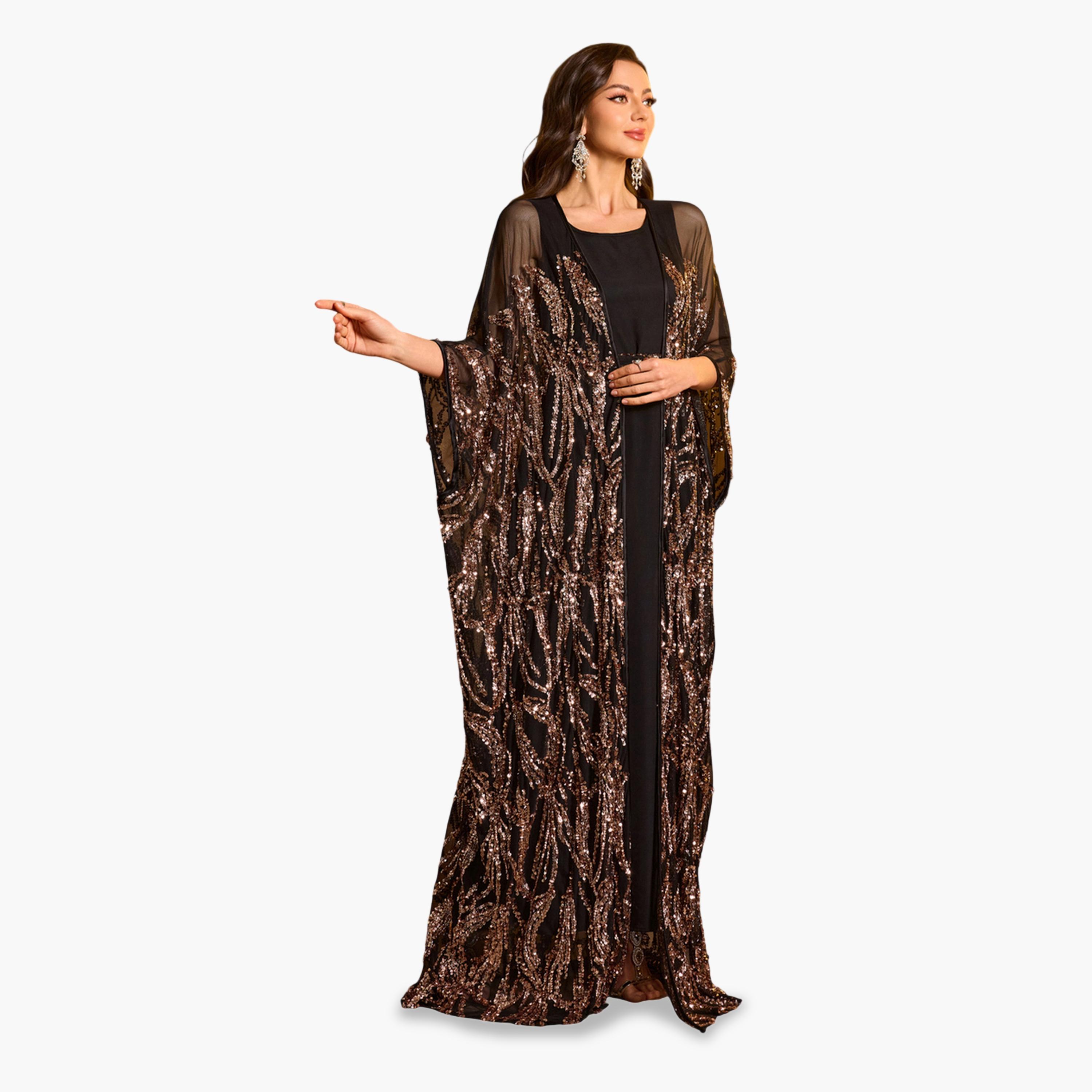 SUPGIR X Styli Sequin Detail Batwing Sleeve Kimono with Inner Maxi Dress Set-women-clothing-coordsets-image-4