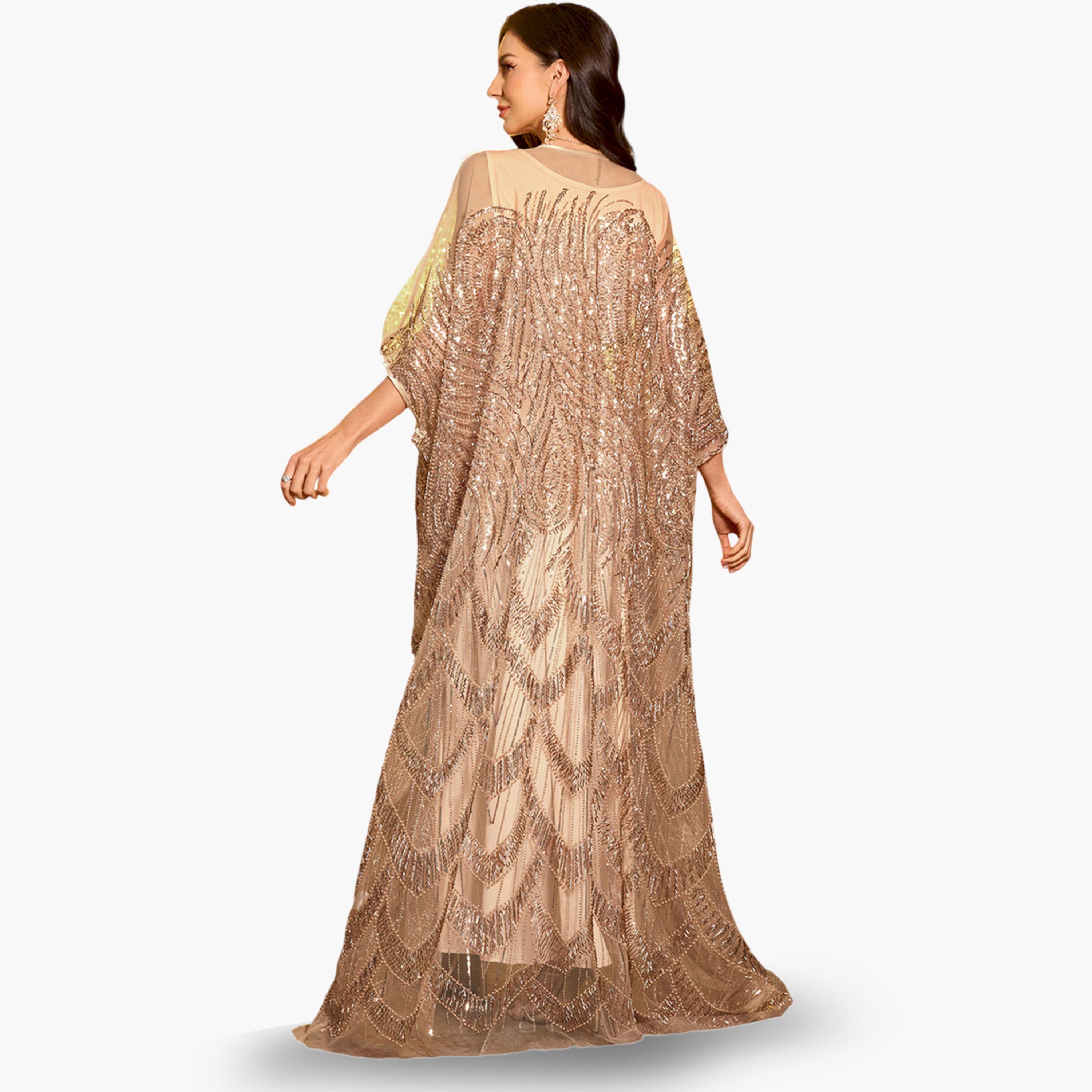 SUPGIR X Styli Beige Embellished Kimono with Inner Dress Co-Ords-women-clothing-coordsets-image-2