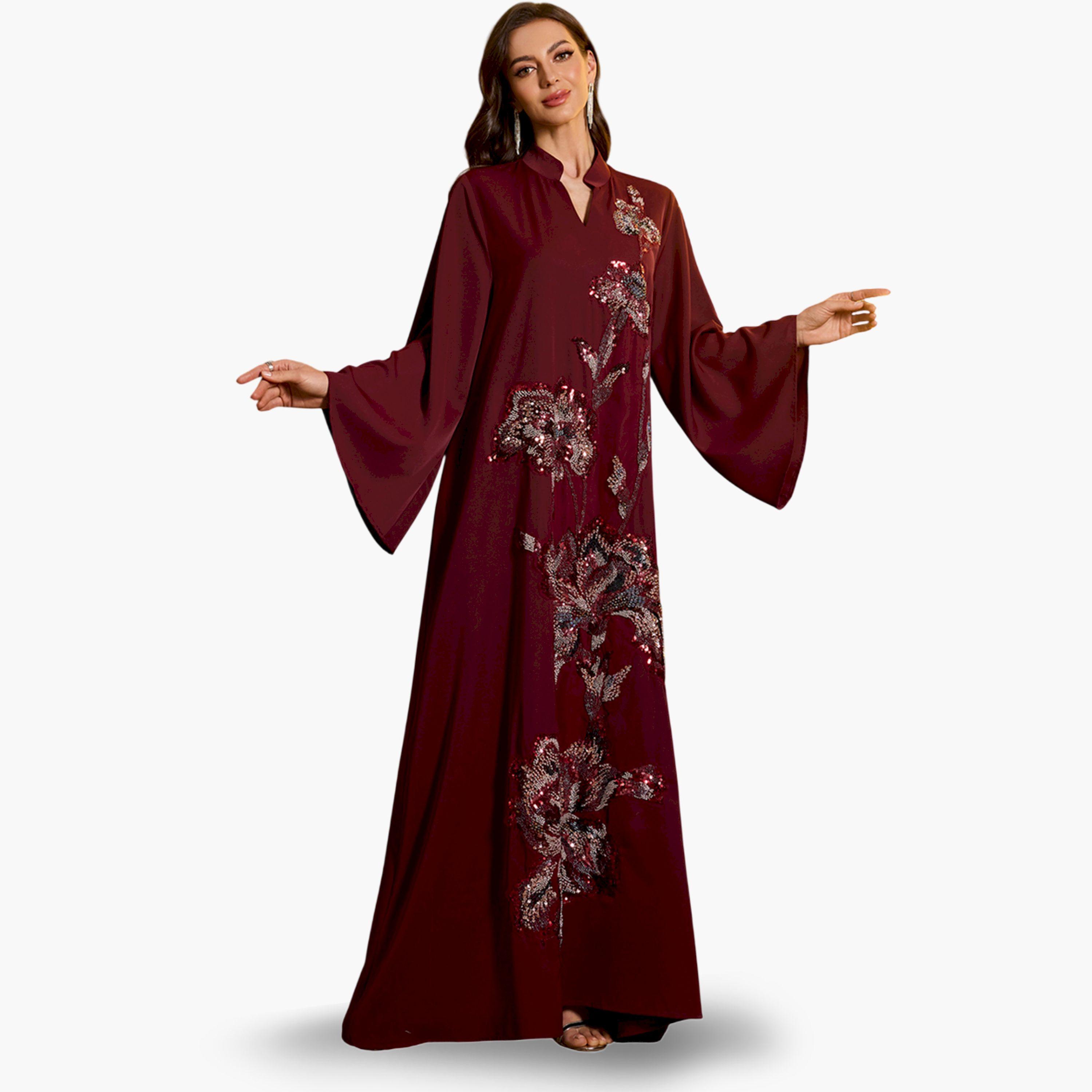 جلابية بحافة واسعة وتطريز أزهار-women-arabicclothing-jalabiyas-image-5