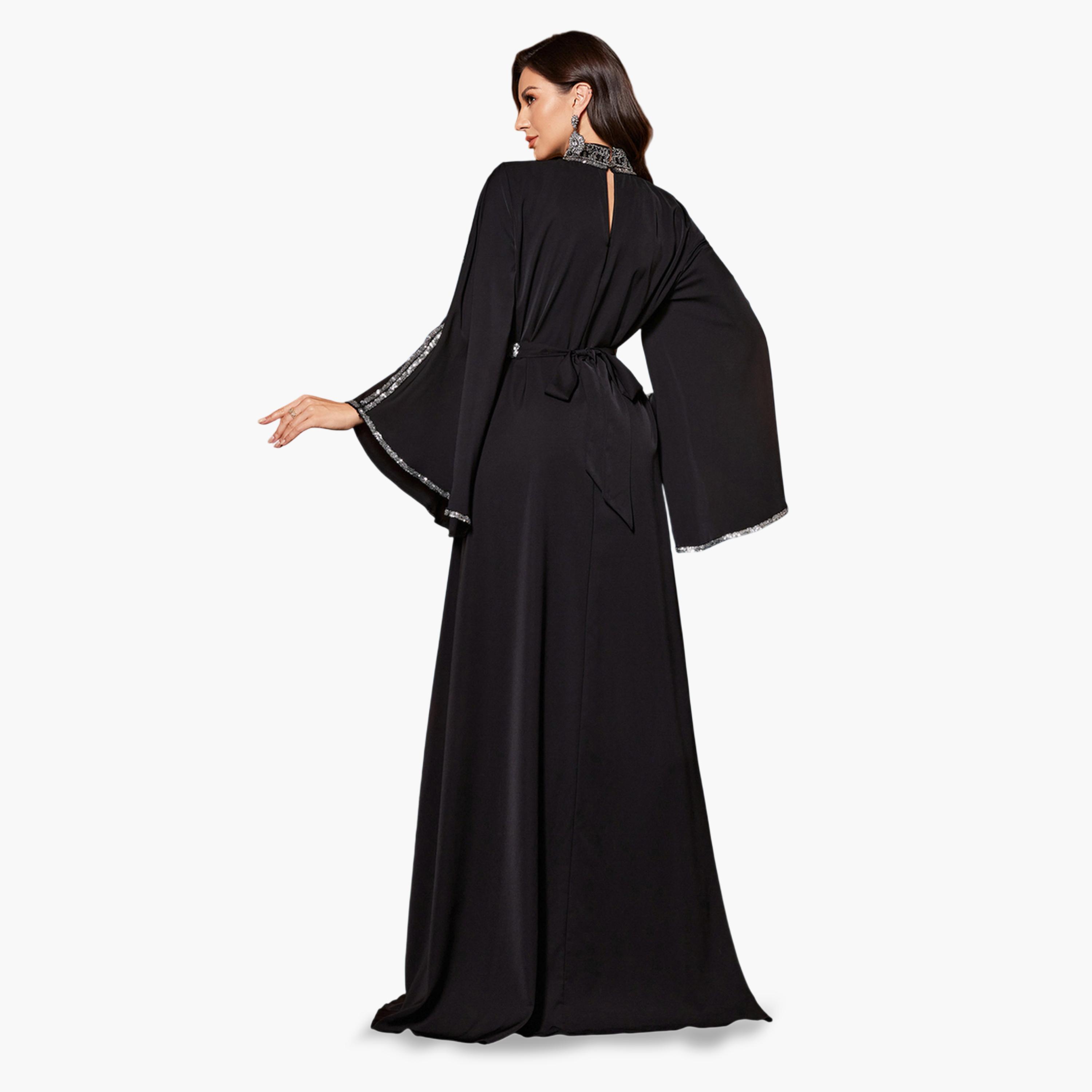 UNITHORSE X Styli Black Sequin Long Sleeves A-Line Maxi Dress-women-clothing-dresses-image-2