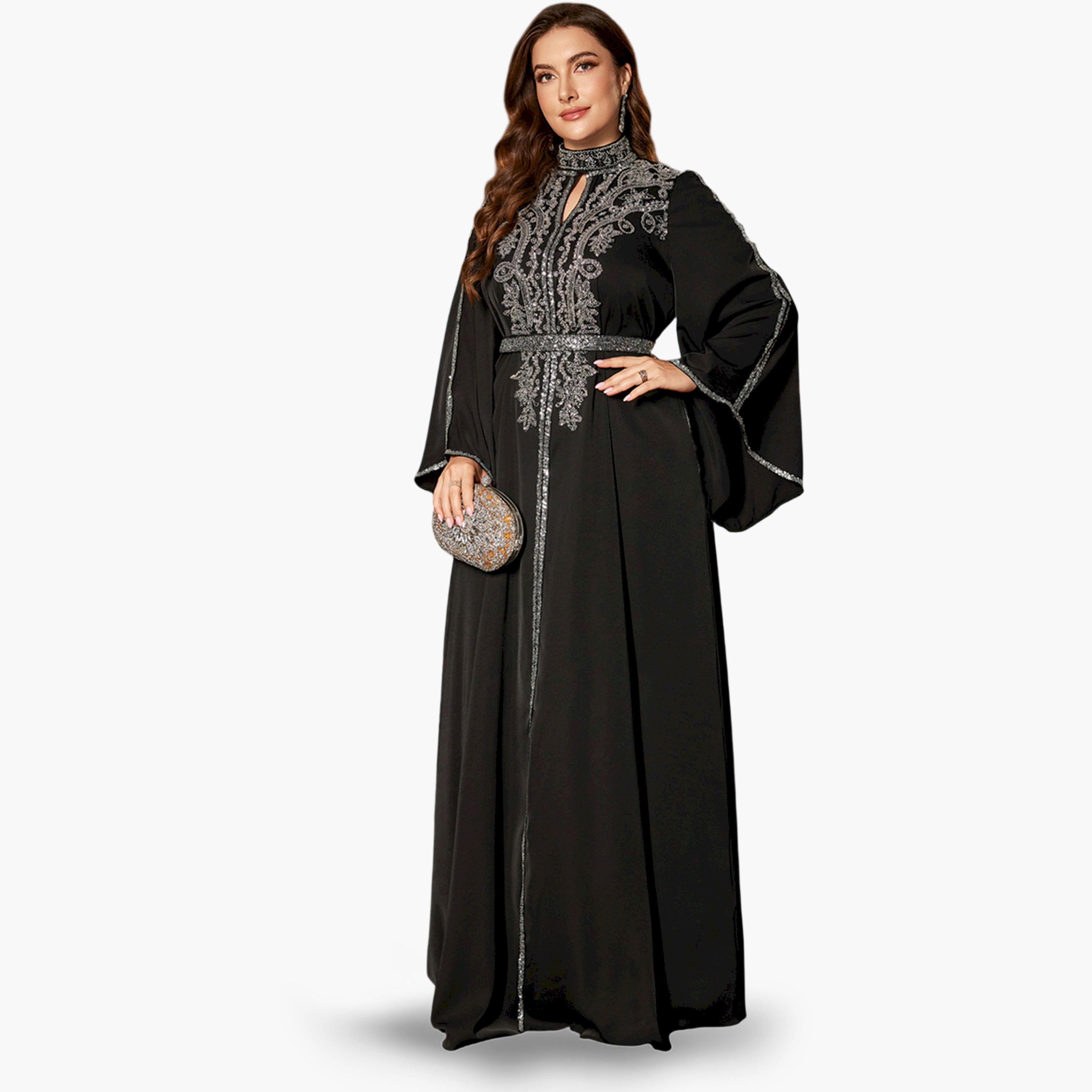 UNITHORSE X Styli Plus Size Black Embellished Maxi Dress-women-clothing-dresses-image-1