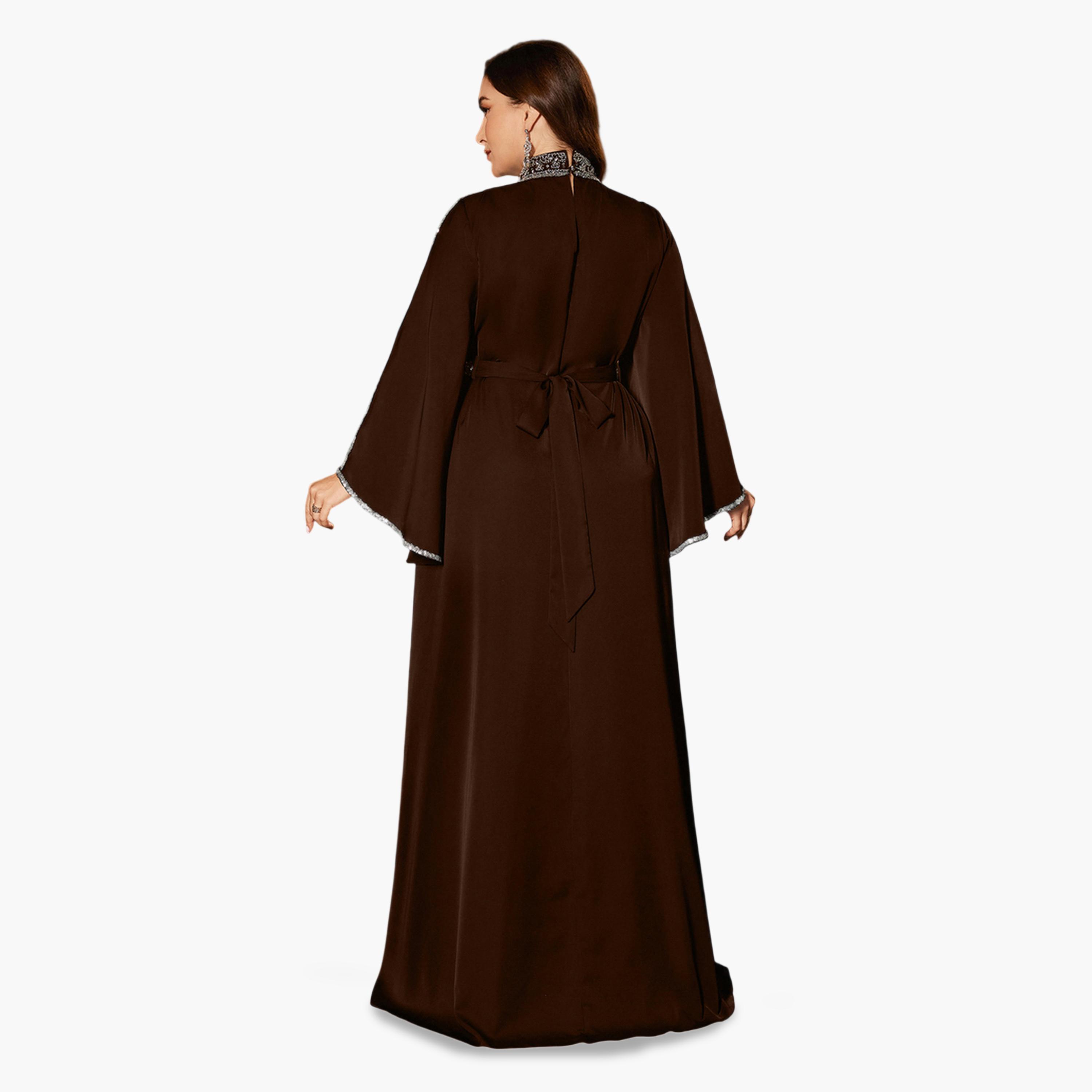 UNITHORSE X Styli Plus Size Brown Sequin Maxi Dress with Bell Sleeves-women-clothing-dresses-image-2