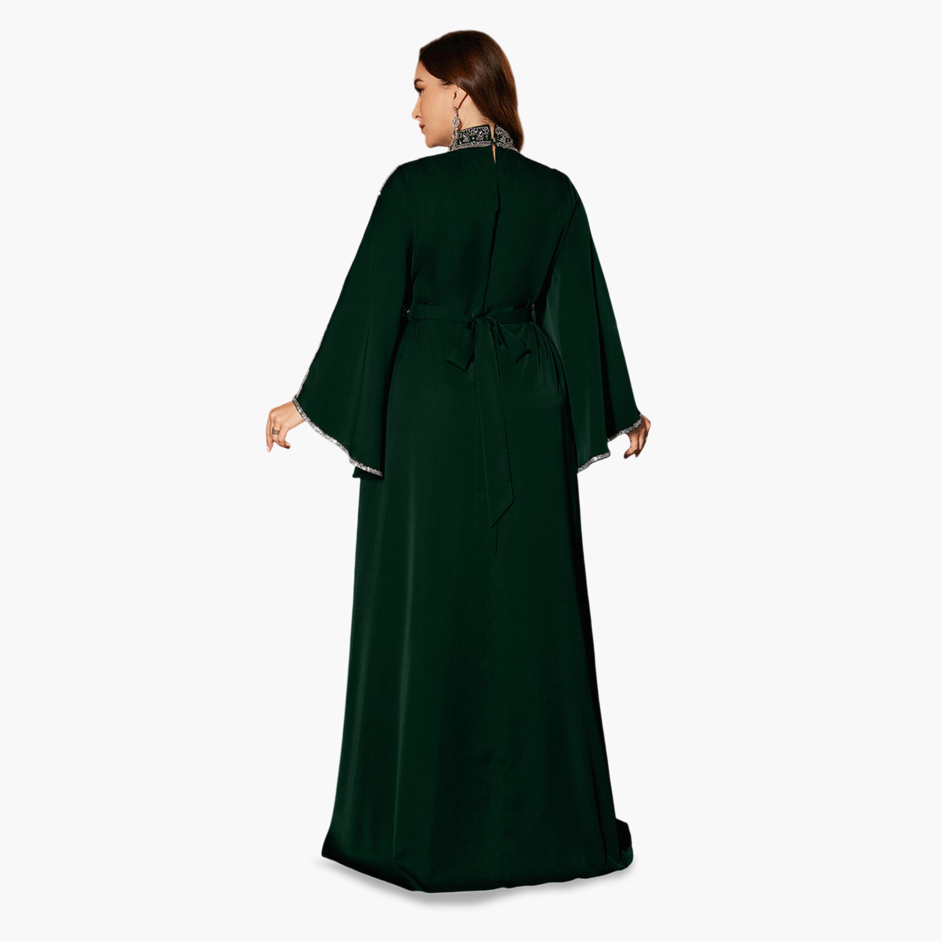 UNITHORSE X Styli Plus Size Dark Green Sequin Maxi Dress with Bell Sleeves-women-clothing-dresses-image-2