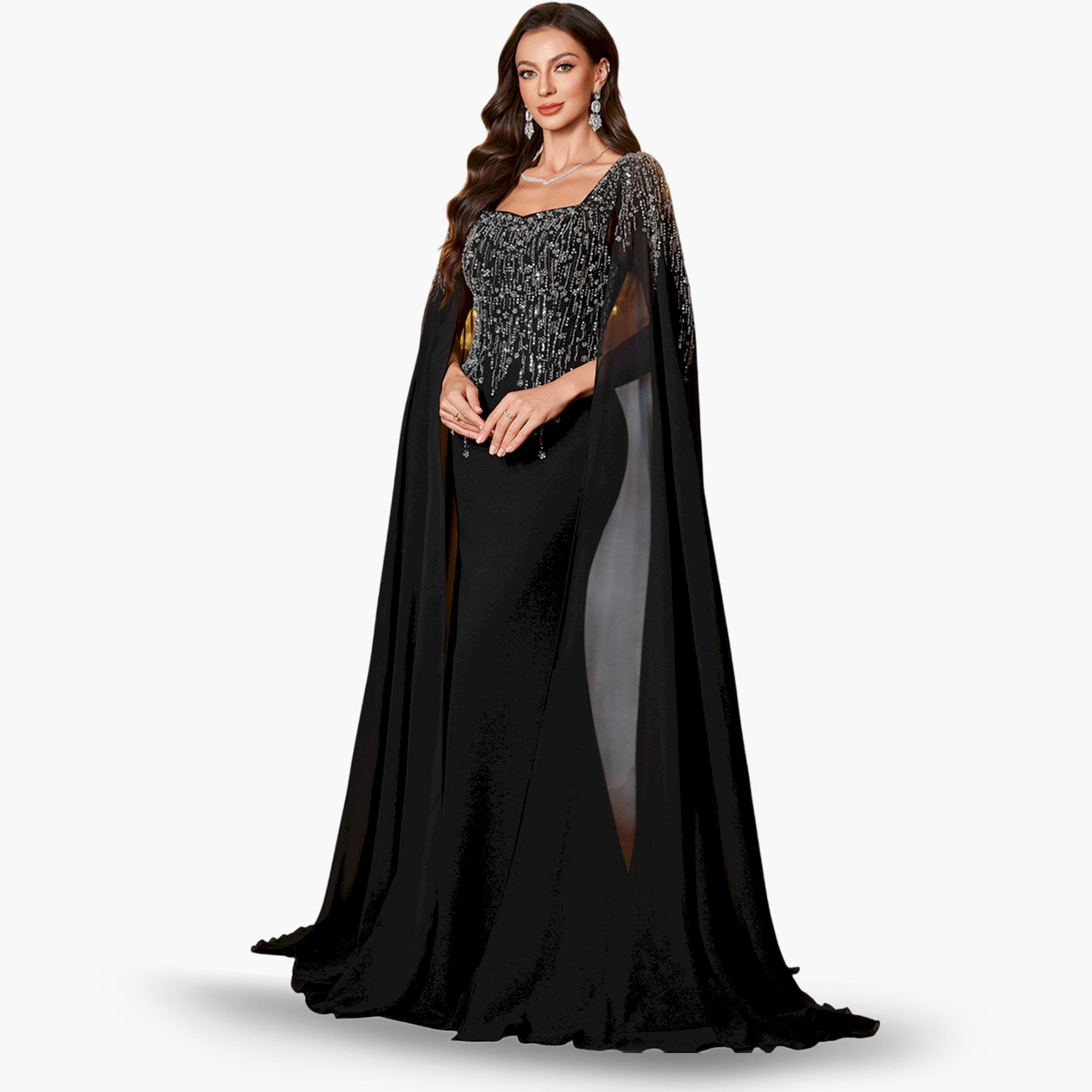 فستان طويل بأكمام كاب مزينة-women-clothing-dresses-image-1