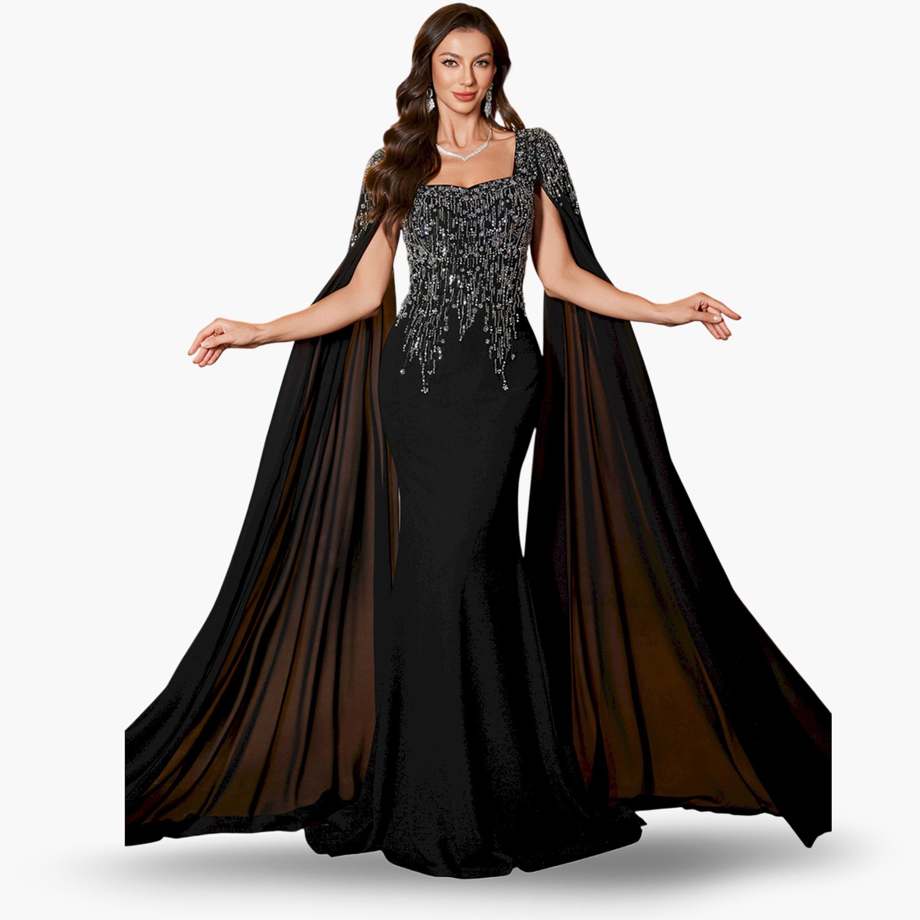 فستان طويل بأكمام كاب مزينة-women-clothing-dresses-image-4