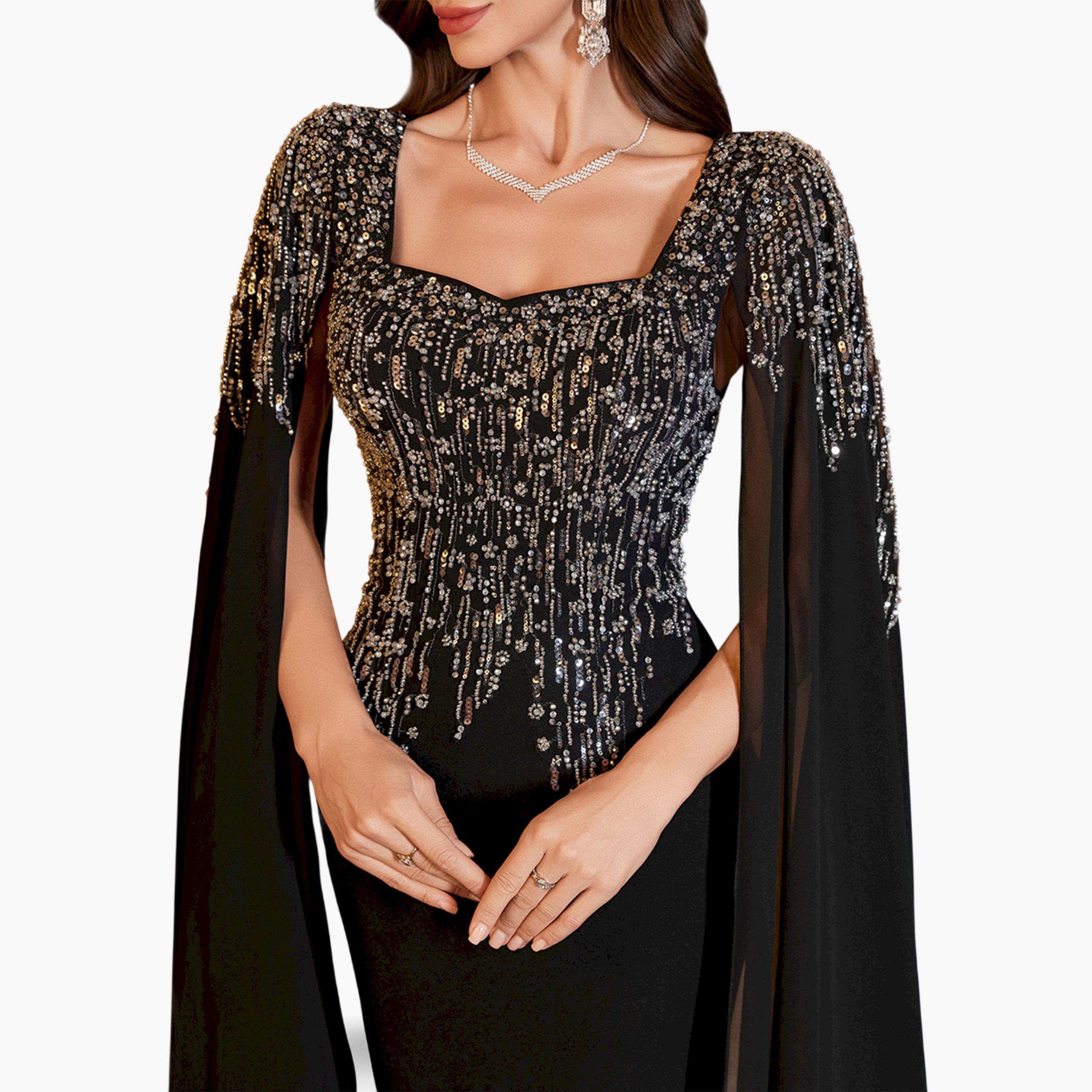 فستان طويل بأكمام كاب مزينة-women-clothing-dresses-image-6