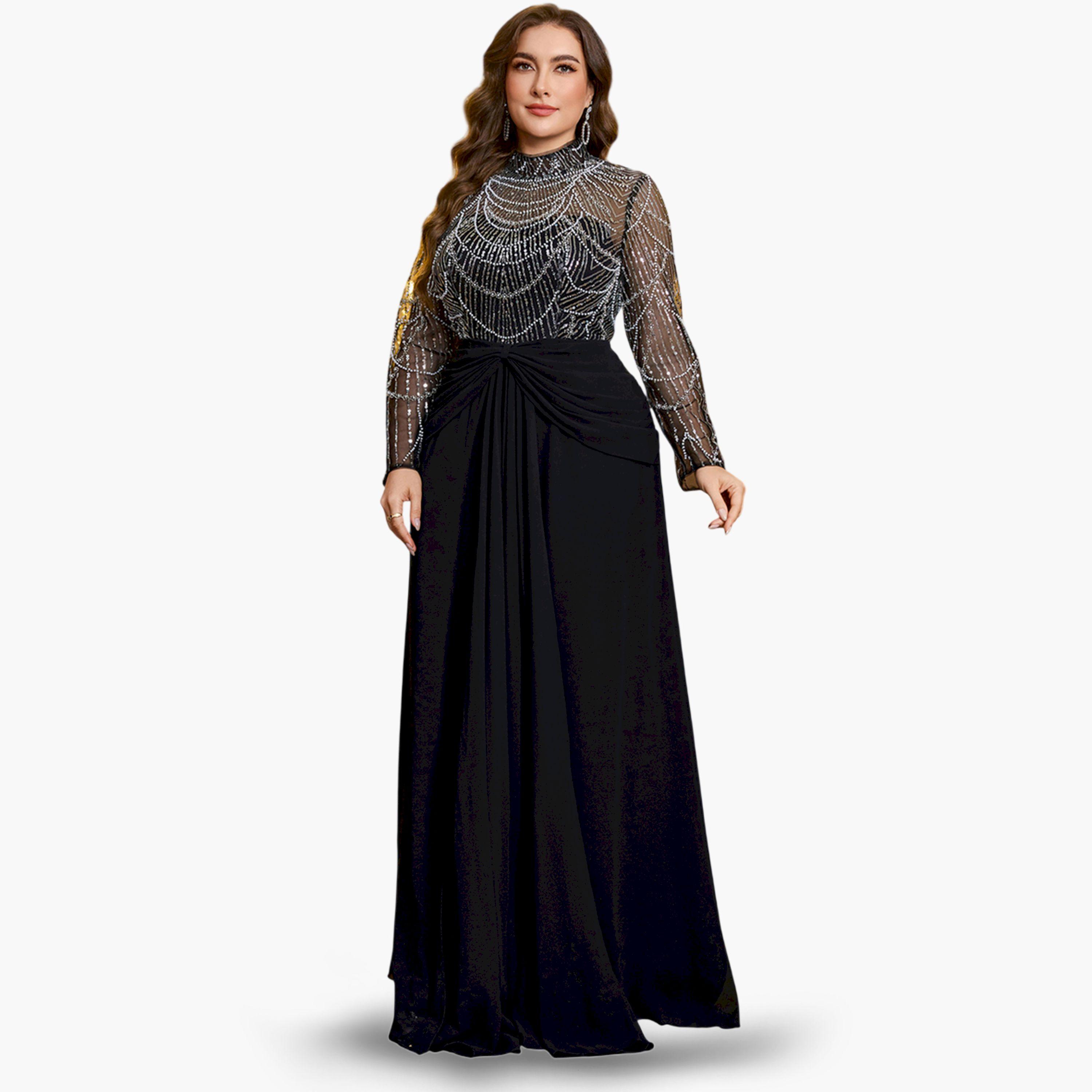 UNITHORSE X Styli Plus Size Black Embellished Maxi Dress-women-clothing-dresses-image-1