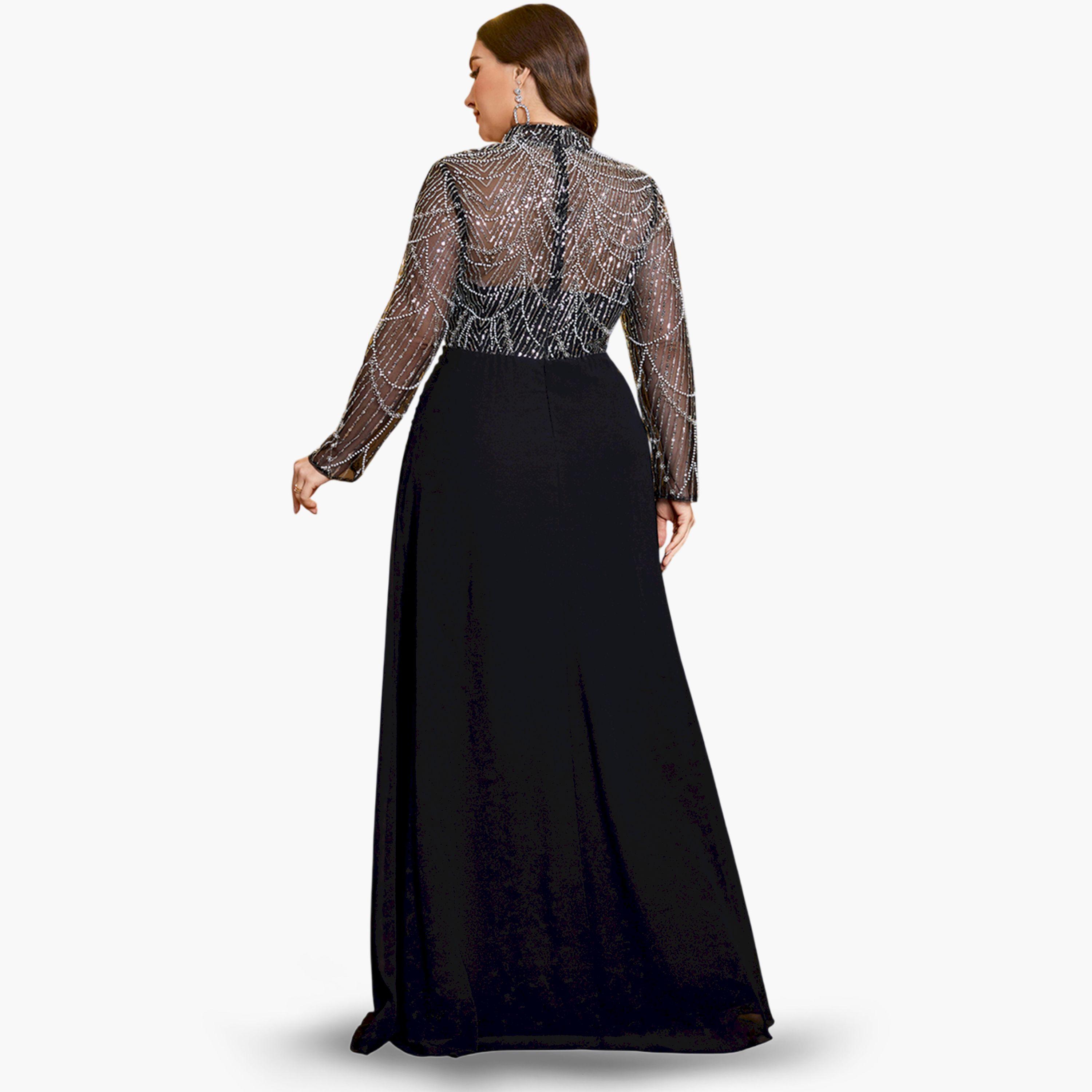 UNITHORSE X Styli Plus Size Black Embellished Maxi Dress-women-clothing-dresses-image-2