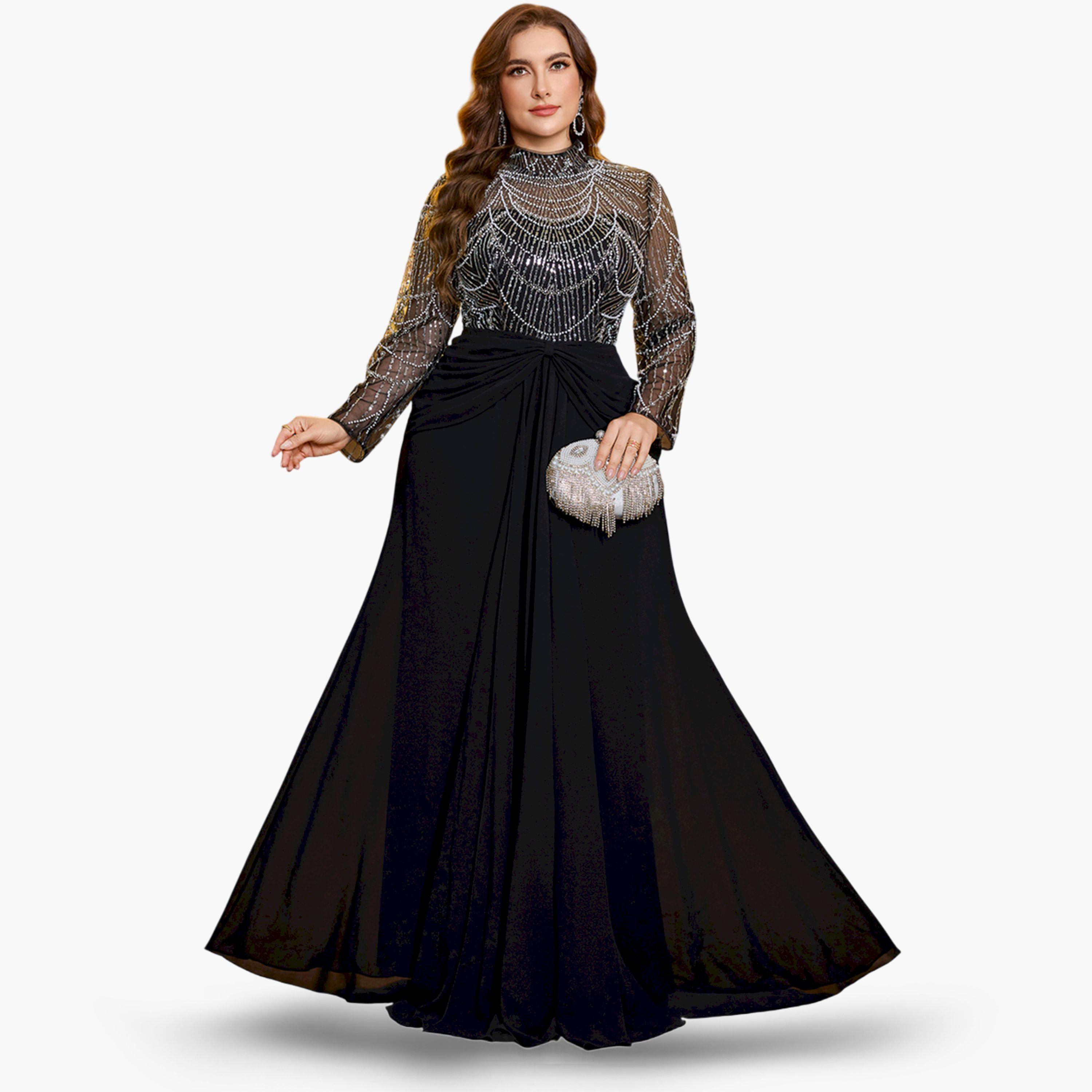 UNITHORSE X Styli Plus Size Black Embellished Maxi Dress-women-clothing-dresses-image-3