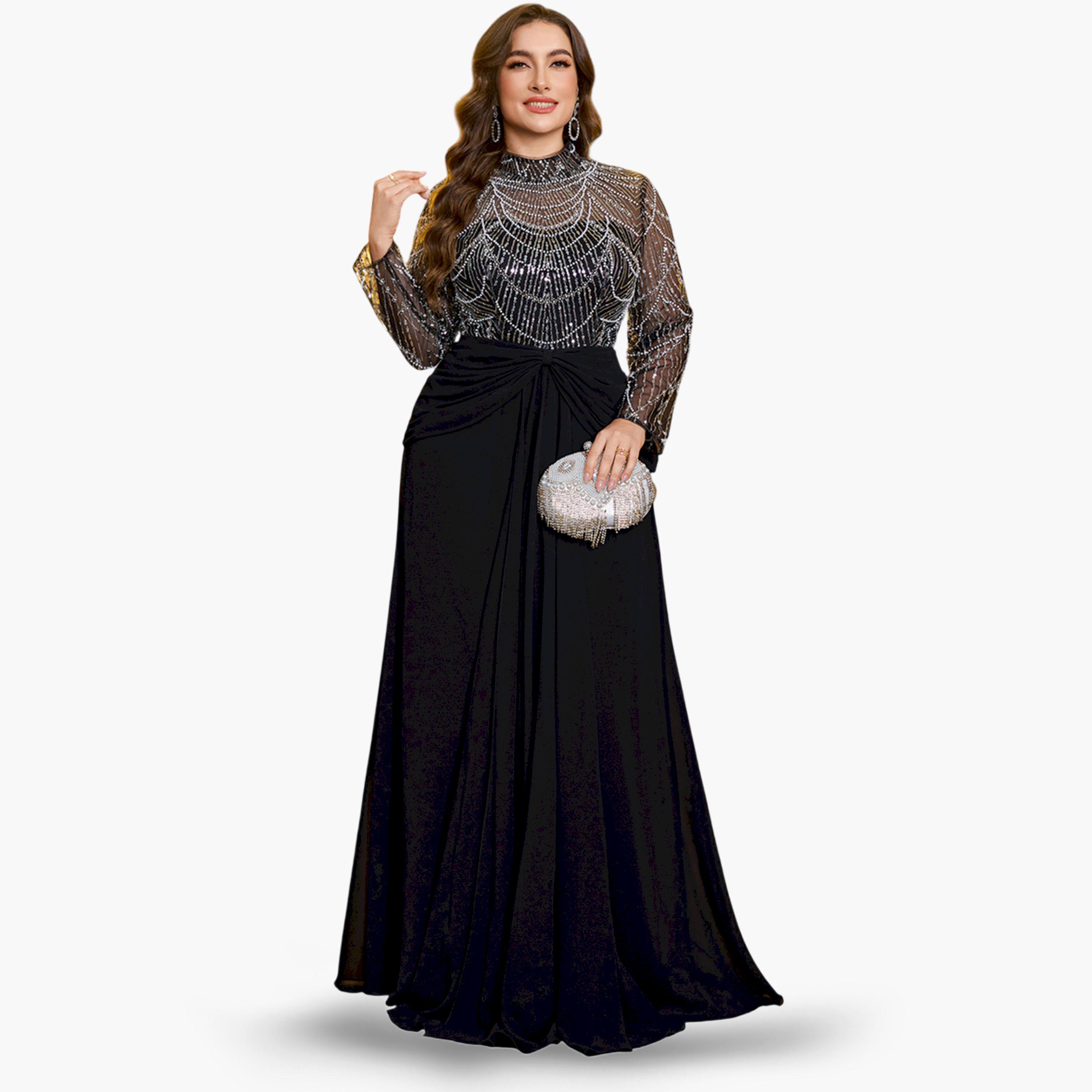 UNITHORSE X Styli Plus Size Black Embellished Maxi Dress-women-clothing-dresses-image-4