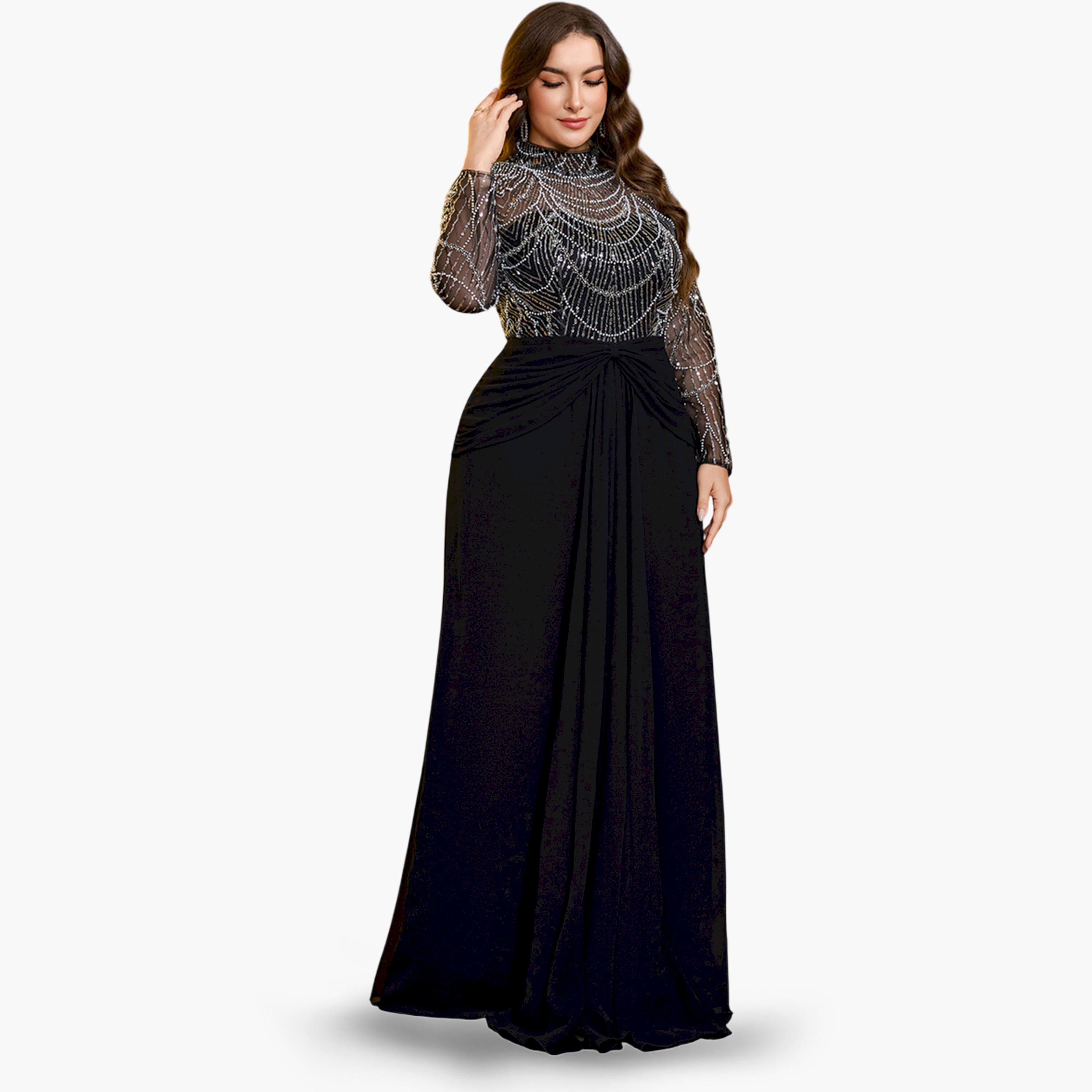 UNITHORSE X Styli Plus Size Black Embellished Maxi Dress-women-clothing-dresses-image-5