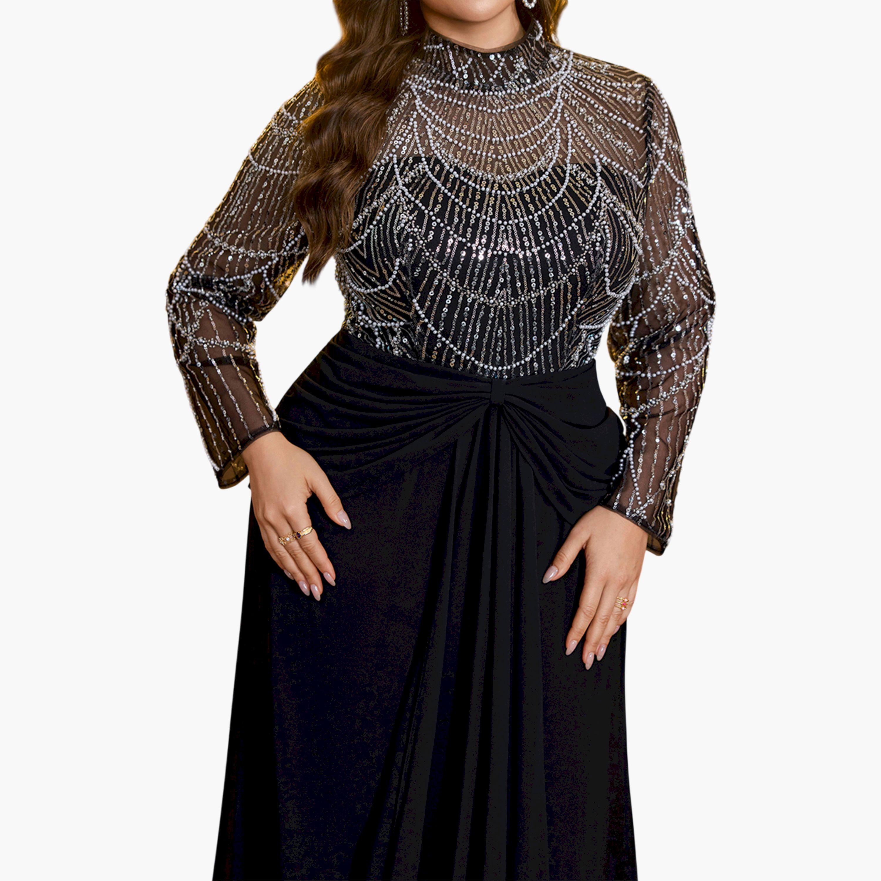 UNITHORSE X Styli Plus Size Black Embellished Maxi Dress-women-clothing-dresses-image-6