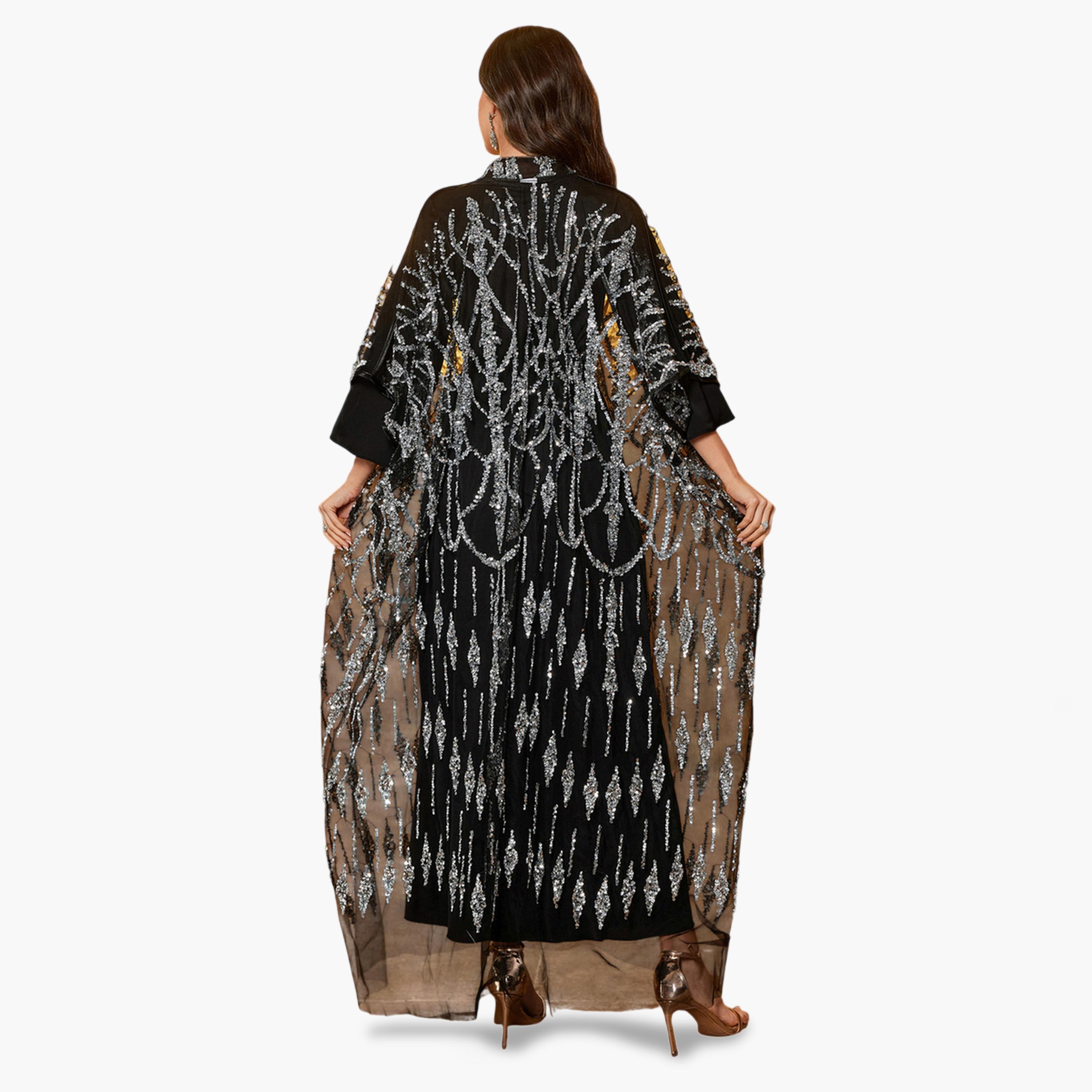 سوبر جير × ستايلي - طقم مكون من عباءة سوداء مزينة بالترتر وفستان طويل-women-clothing-coordsets-image-3