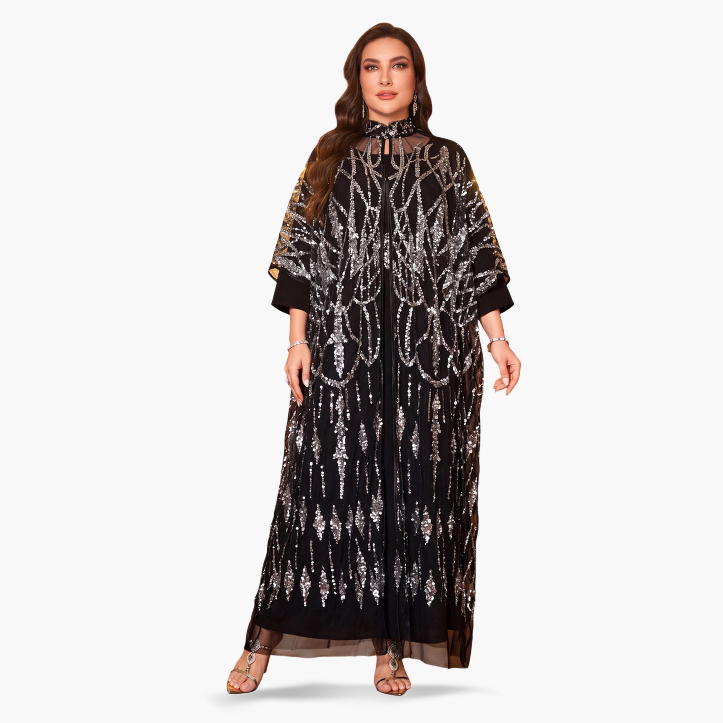 SUPGIR X Styli Plus Size Sequin Cape and Maxi Dress Co-ord Set-women-clothing-coordsets-image-1