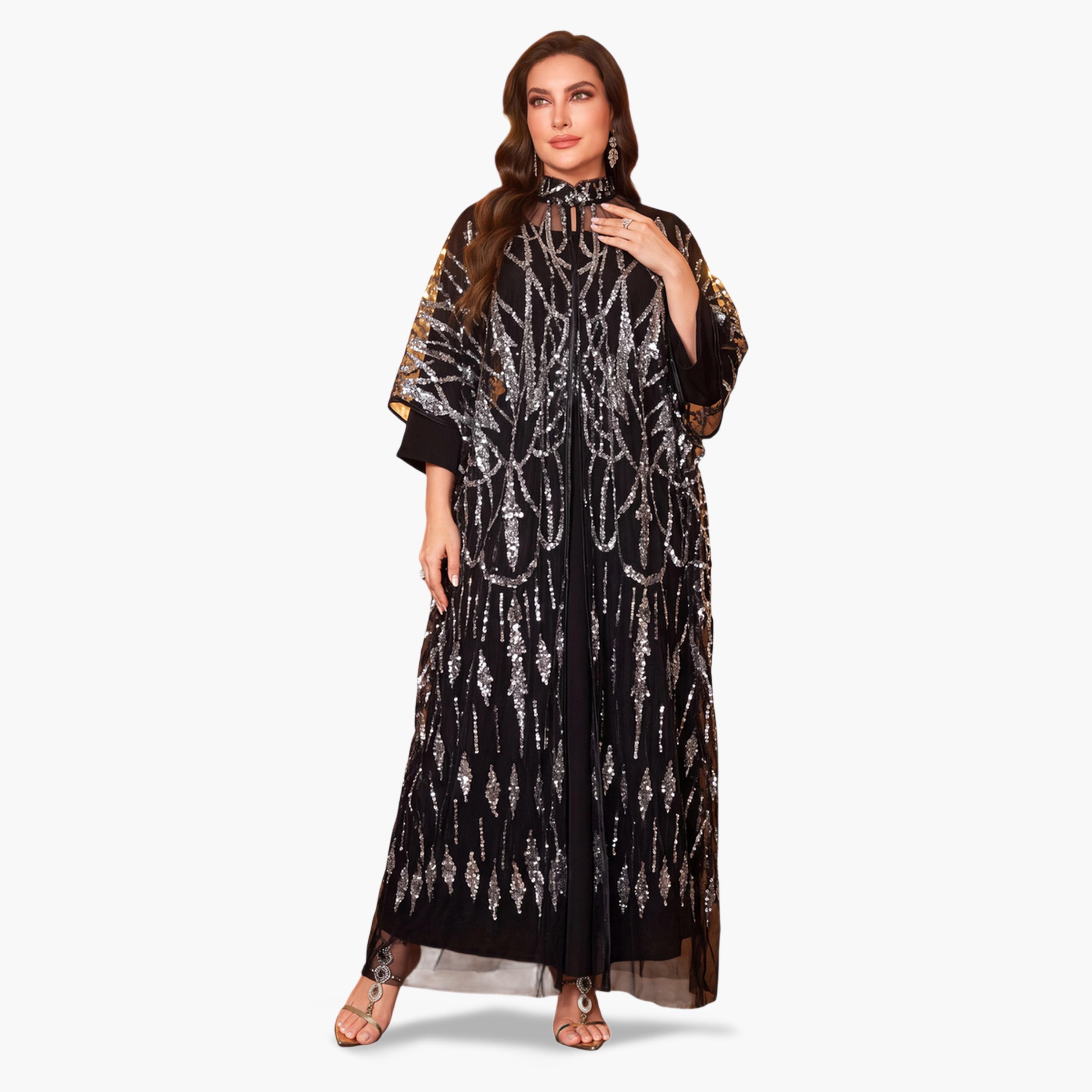 SUPGIR X Styli Plus Size Sequin Cape and Maxi Dress Co-ord Set-women-clothing-coordsets-image-4