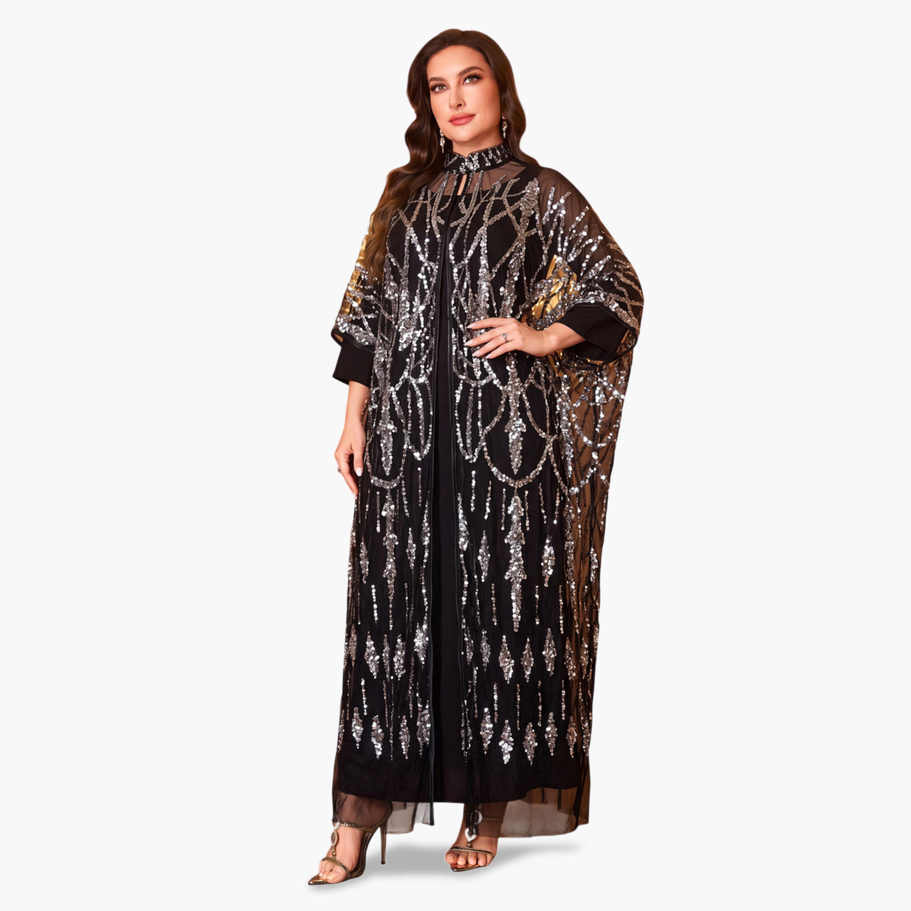 SUPGIR X Styli Plus Size Sequin Cape and Maxi Dress Co-ord Set-women-clothing-coordsets-image-5