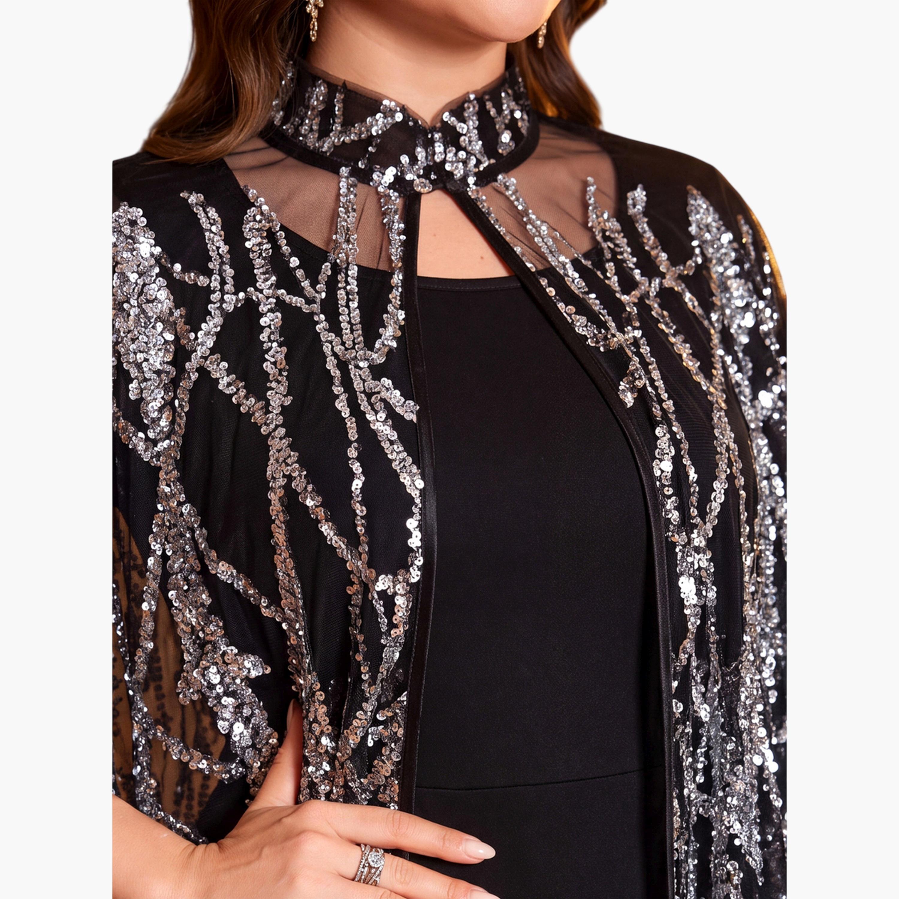 SUPGIR X Styli Plus Size Sequin Cape and Maxi Dress Co-ord Set-women-clothing-coordsets-image-6