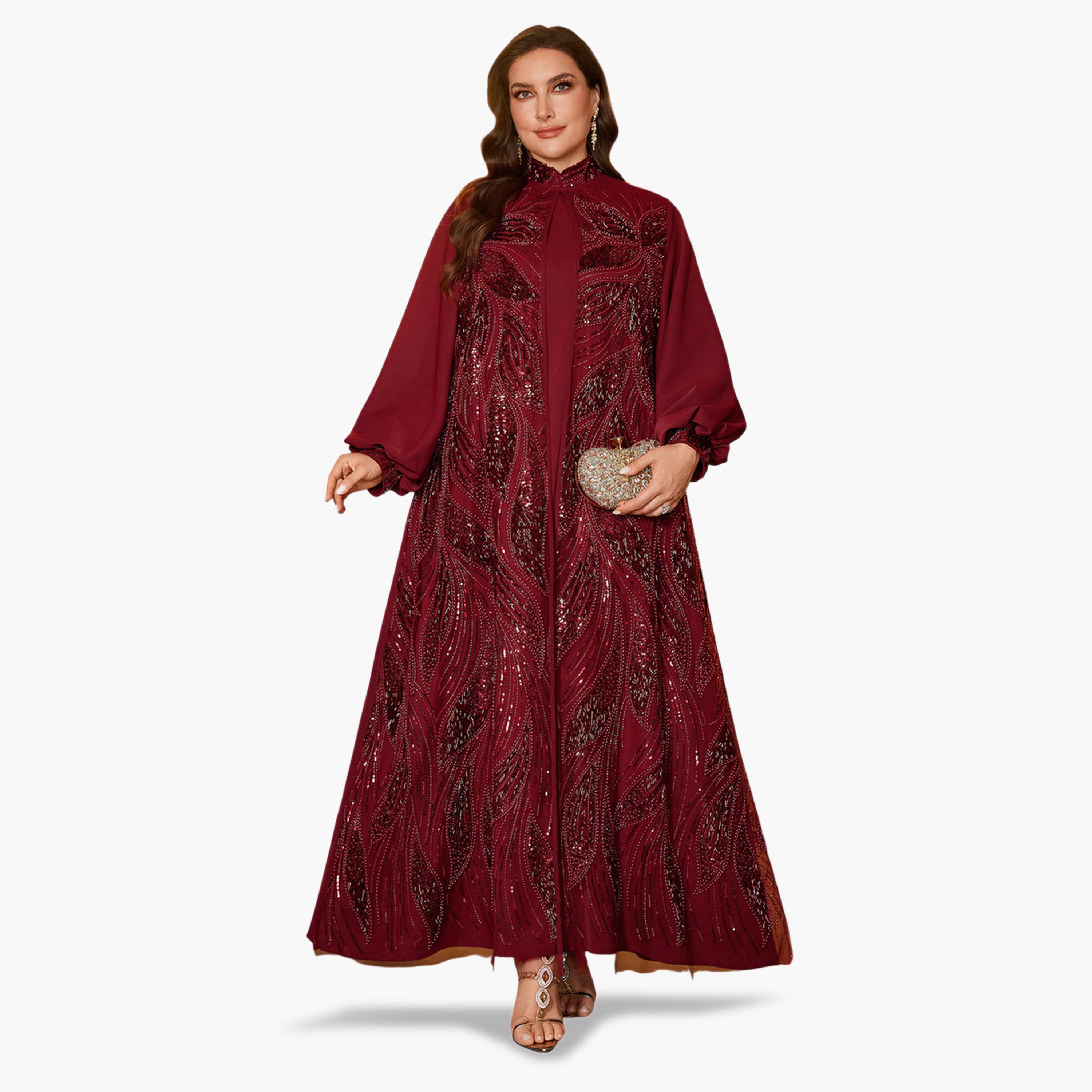 SUPGIR X Styli Plus Size Embellished Kimono and Maxi Dress Co-ord Set-women-clothing-coordsets-image-1