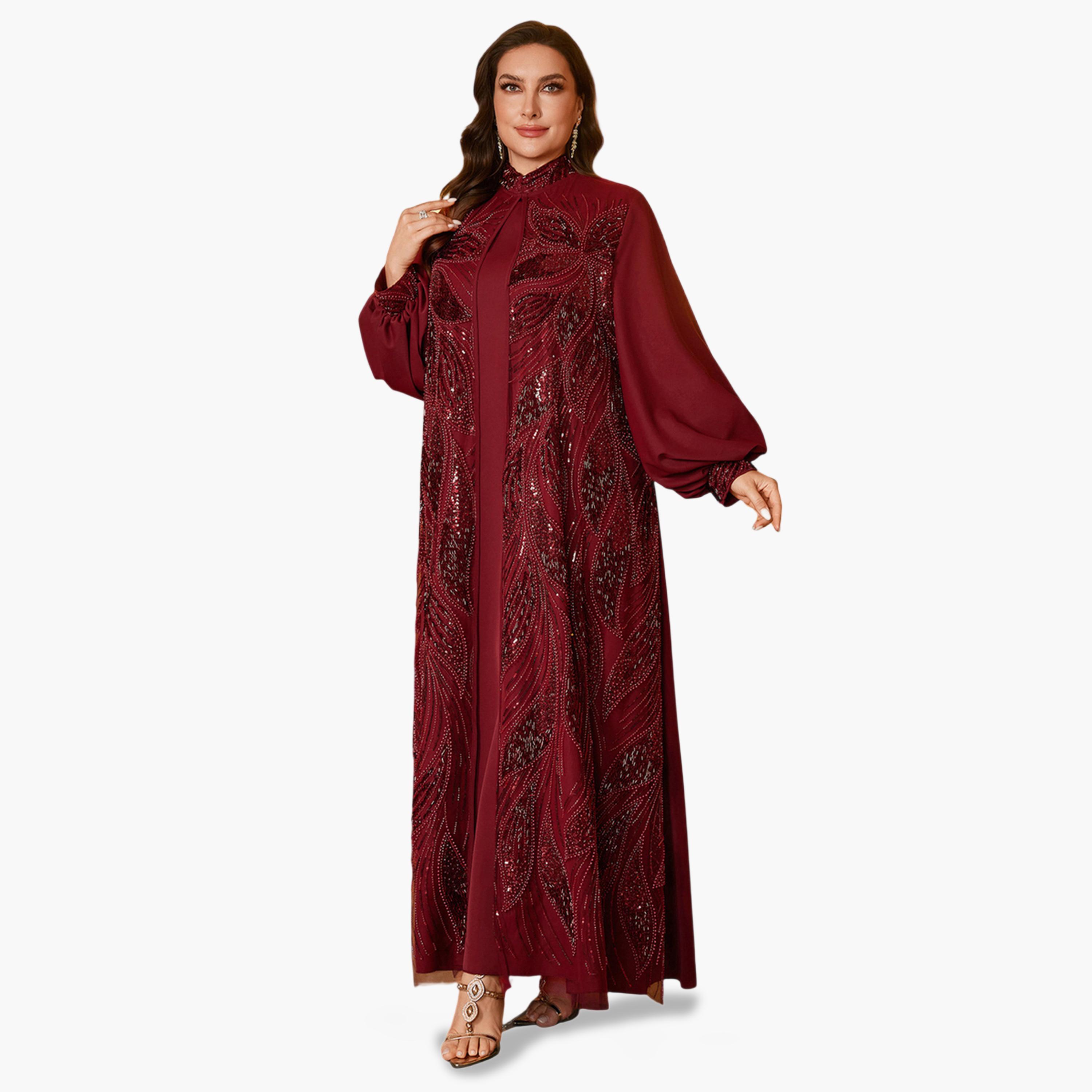SUPGIR X Styli Plus Size Embellished Kimono and Maxi Dress Co-ord Set-women-clothing-coordsets-image-2