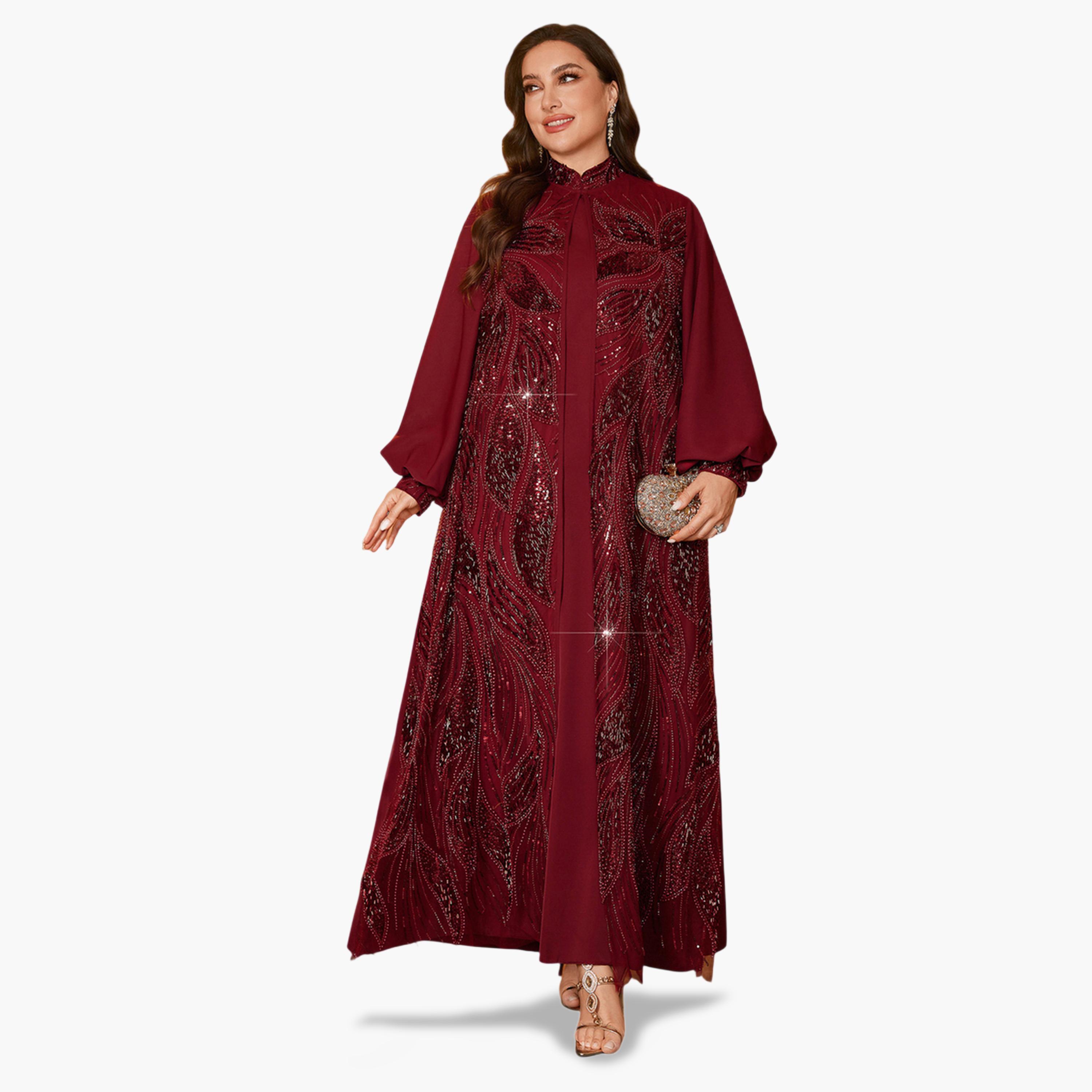 SUPGIR X Styli Plus Size Embellished Kimono and Maxi Dress Co-ord Set-women-clothing-coordsets-image-3