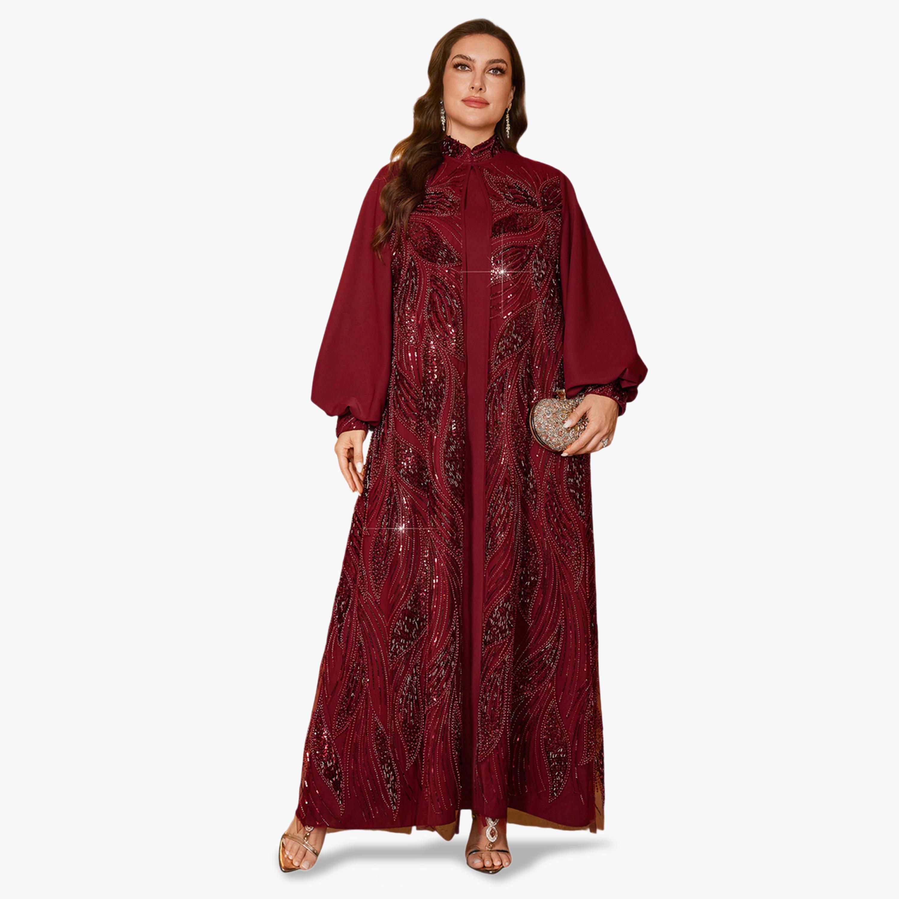 SUPGIR X Styli Plus Size Embellished Kimono and Maxi Dress Co-ord Set-women-clothing-coordsets-image-4