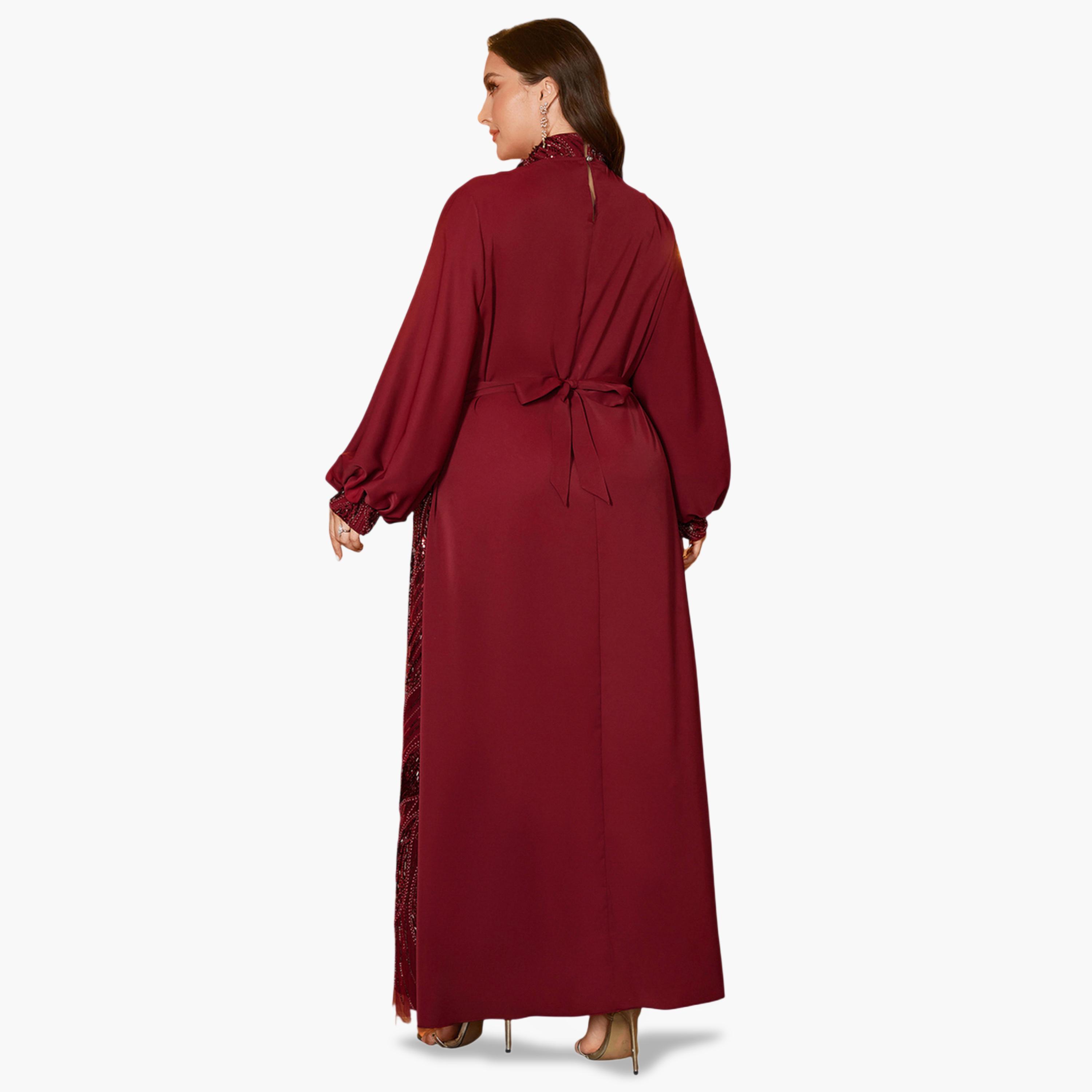 SUPGIR X Styli Plus Size Embellished Kimono and Maxi Dress Co-ord Set-women-clothing-coordsets-image-5