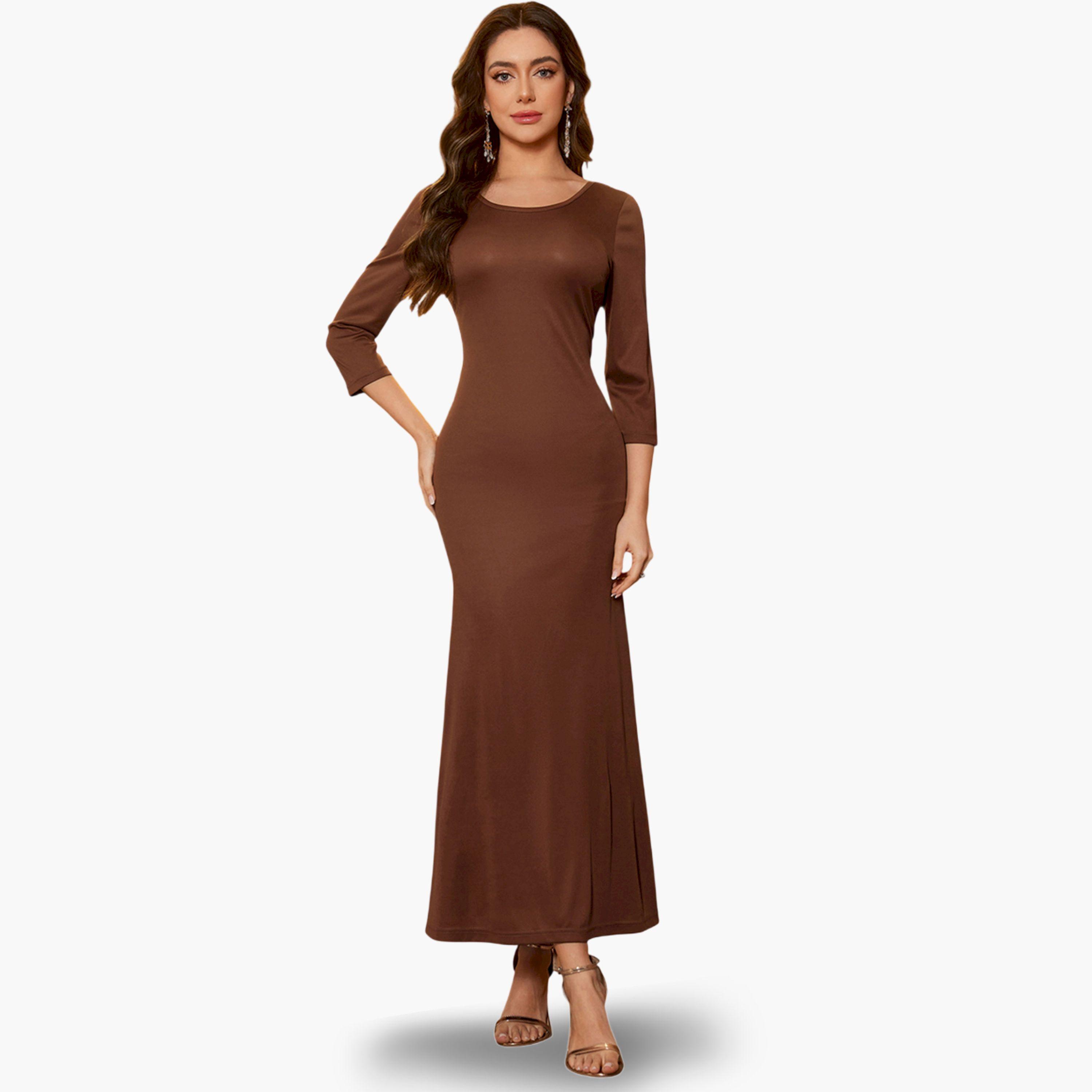 SUPGIR X Styli Coffee Brown Embellished Maxi Kaftan-women-arabicclothing-kaftan-image-2