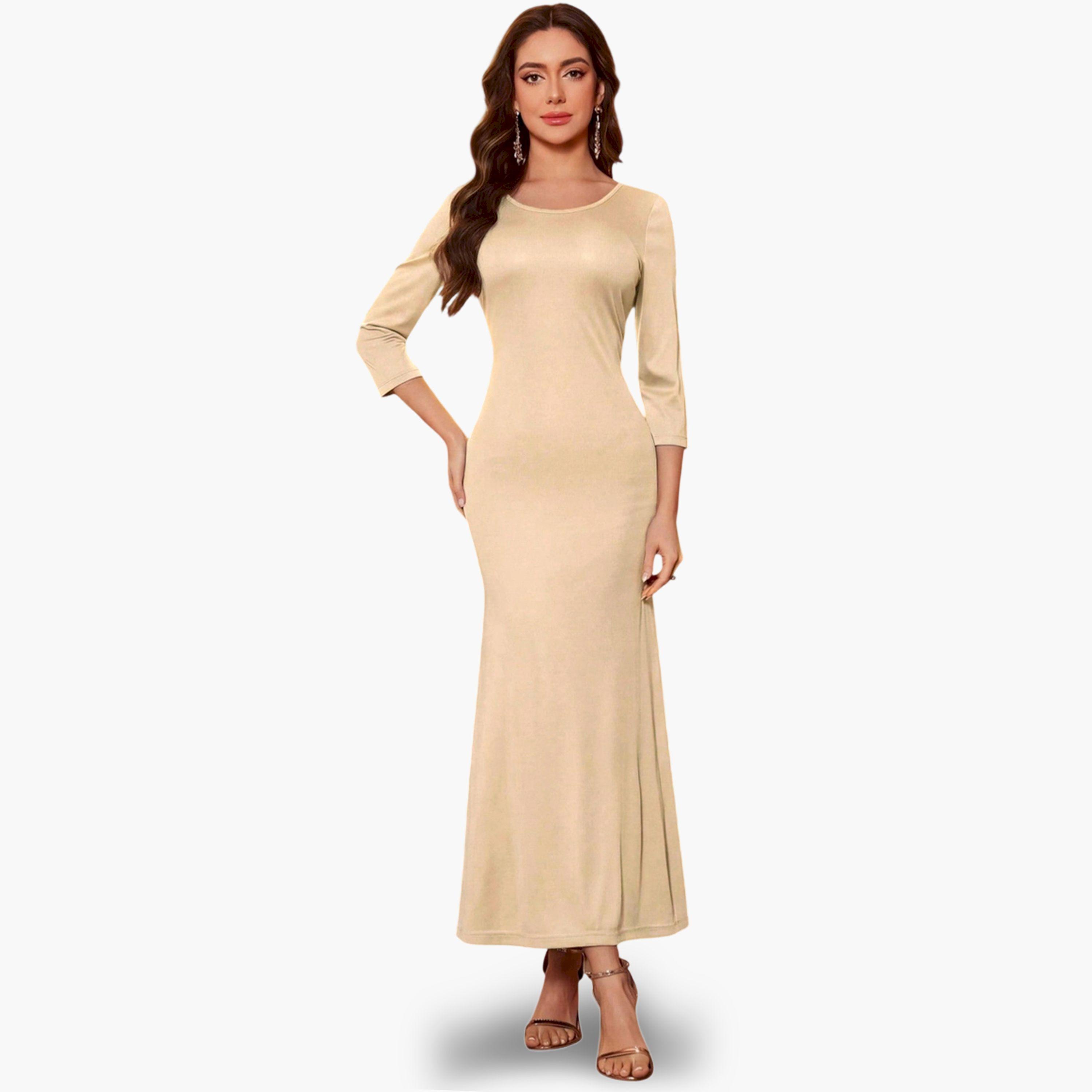 SUPGIR X Styli Beige Embellished Kimono with Inner Dress Co-Ords-women-clothing-coordsets-image-3
