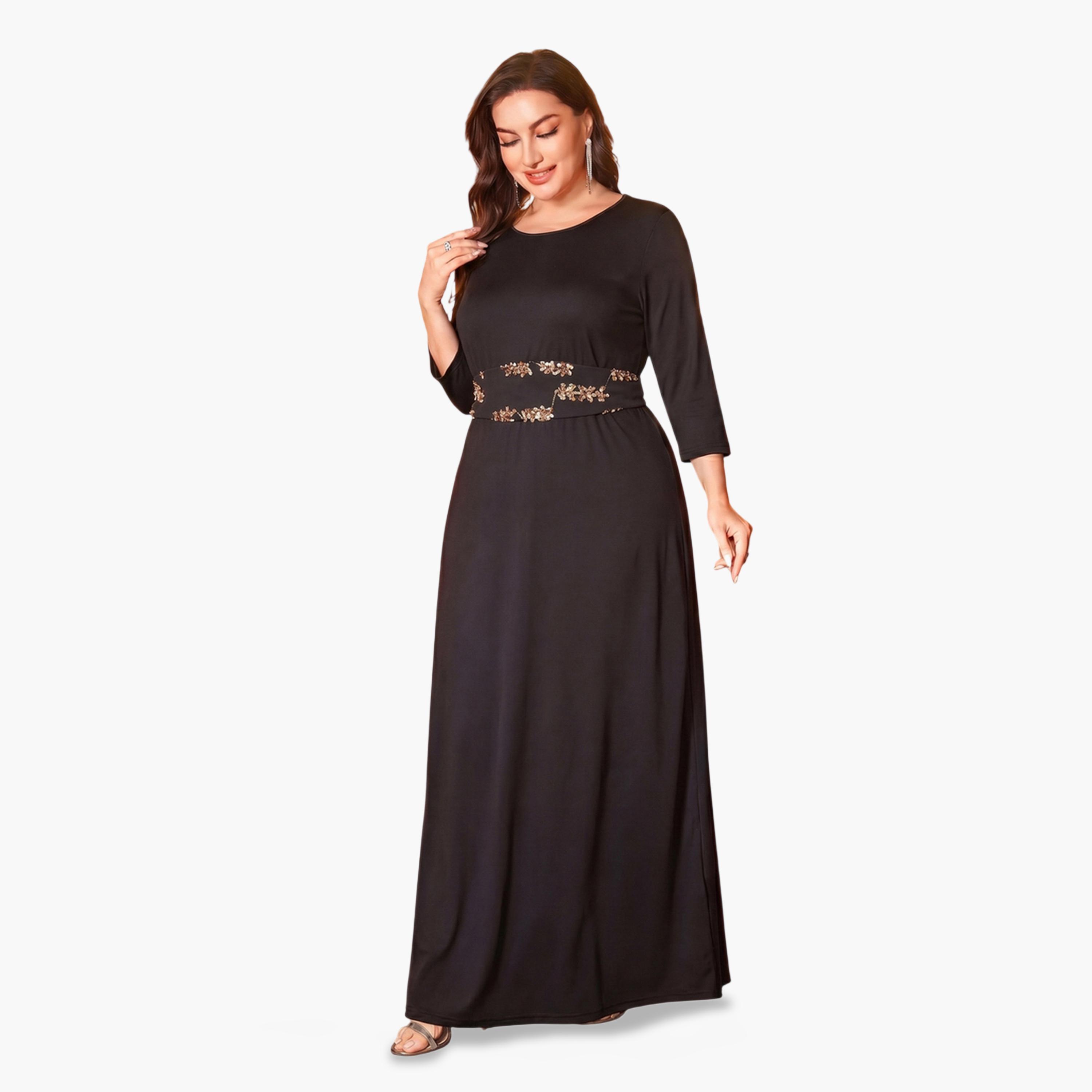 SUPGIR X Styli Plus Size Black Sequined Cape and Maxi Dress Co-Ord Set-women-clothing-coordsets-image-2