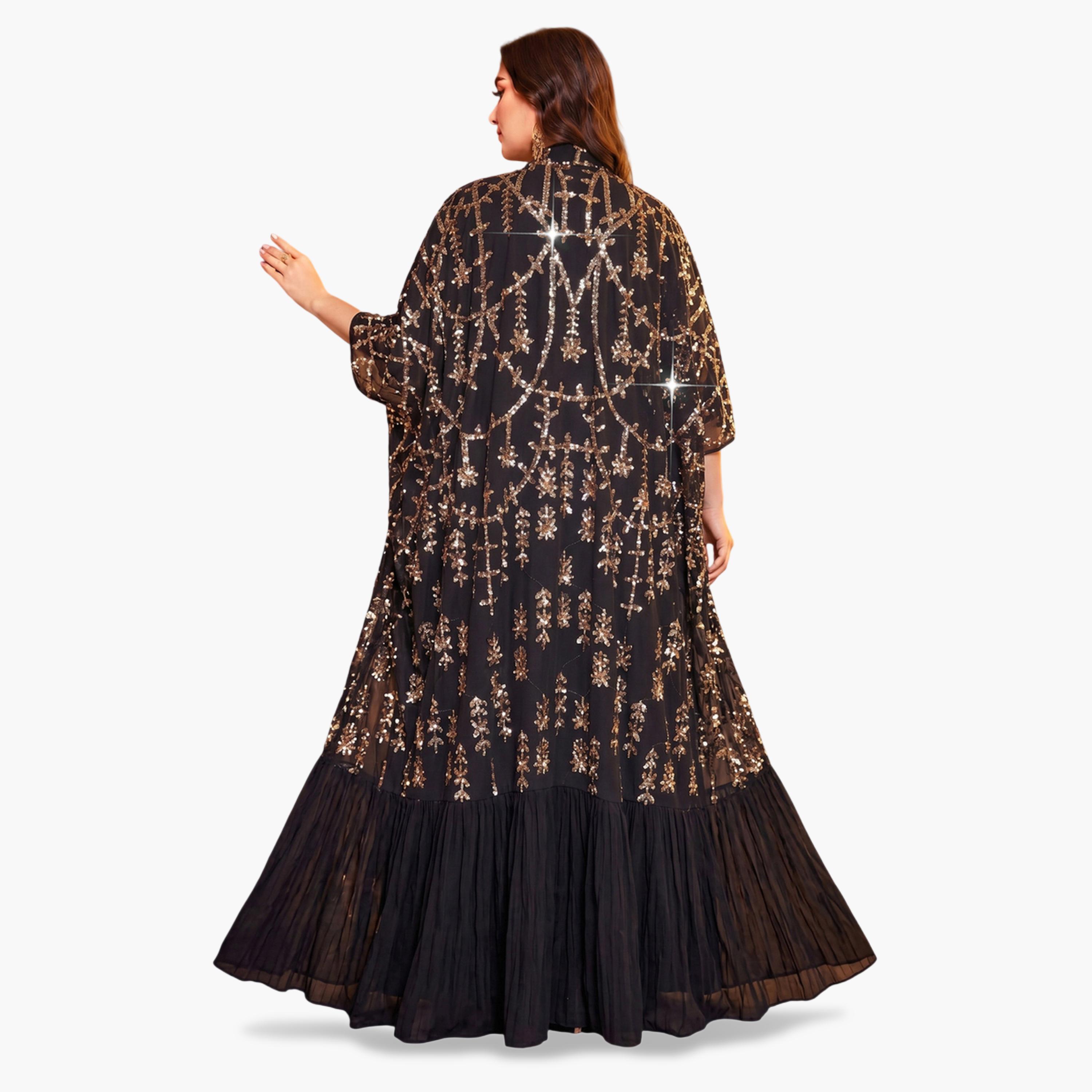 SUPGIR X Styli Plus Size Black Sequined Cape and Maxi Dress Co-Ord Set-women-clothing-coordsets-image-3