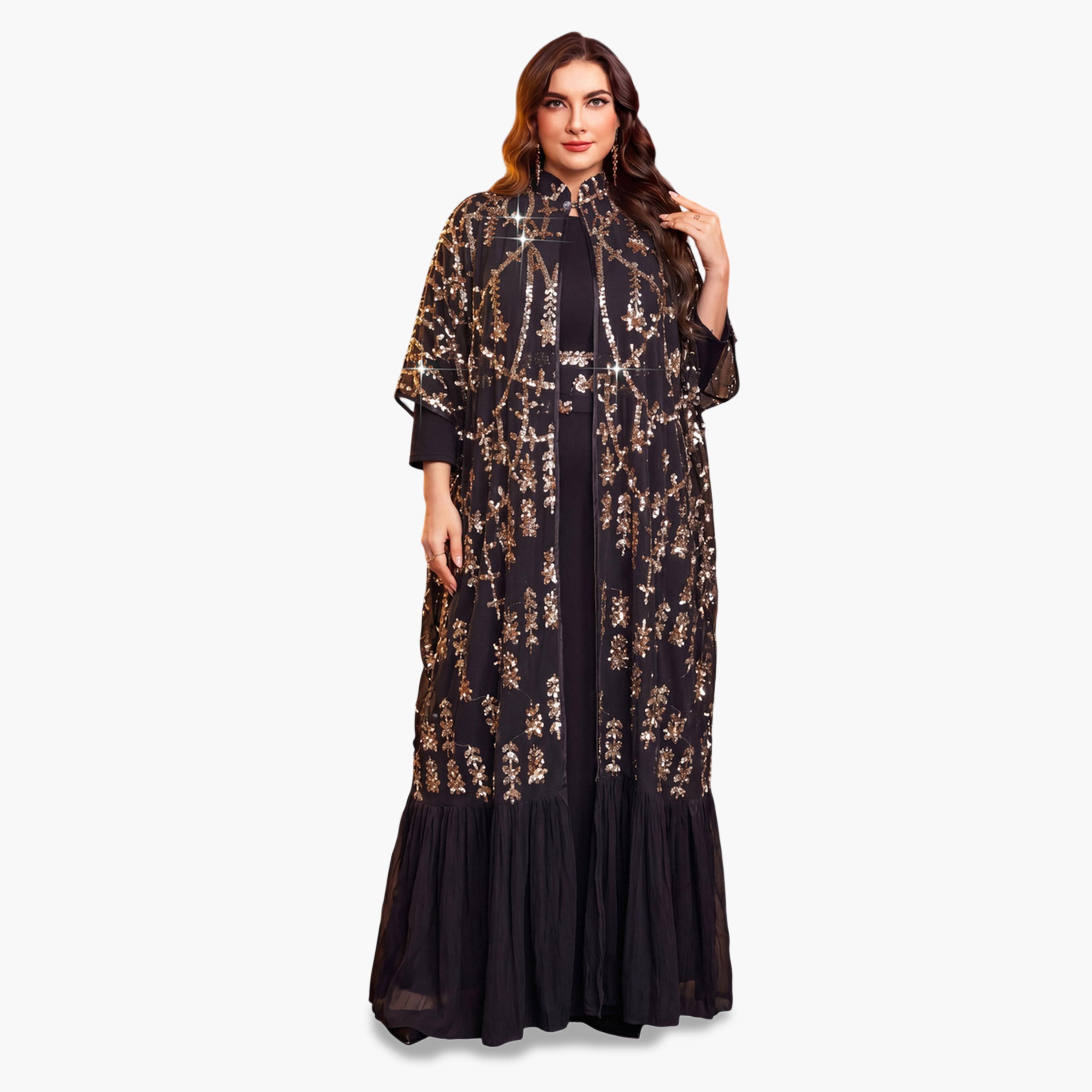 SUPGIR X Styli Plus Size Black Sequined Cape and Maxi Dress Co-Ord Set-women-clothing-coordsets-image-4