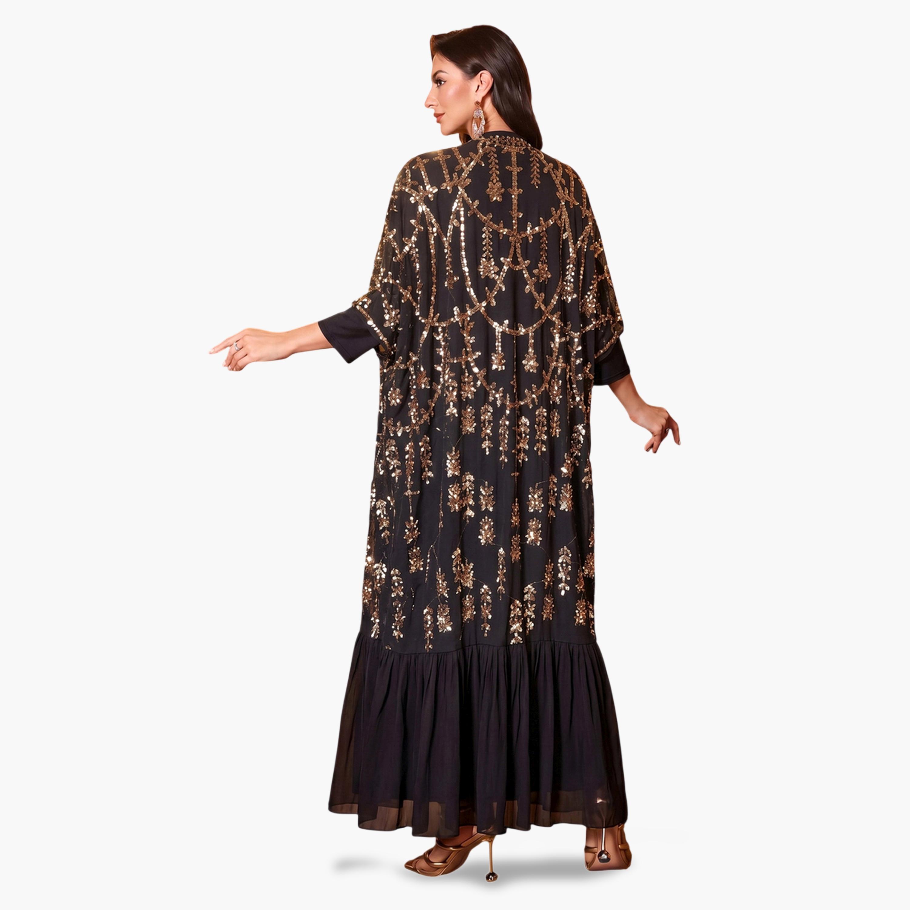 SUPGIR X Styli Black Sequined Cape and Maxi Dress Co-Ord Set-women-clothing-coordsets-image-4