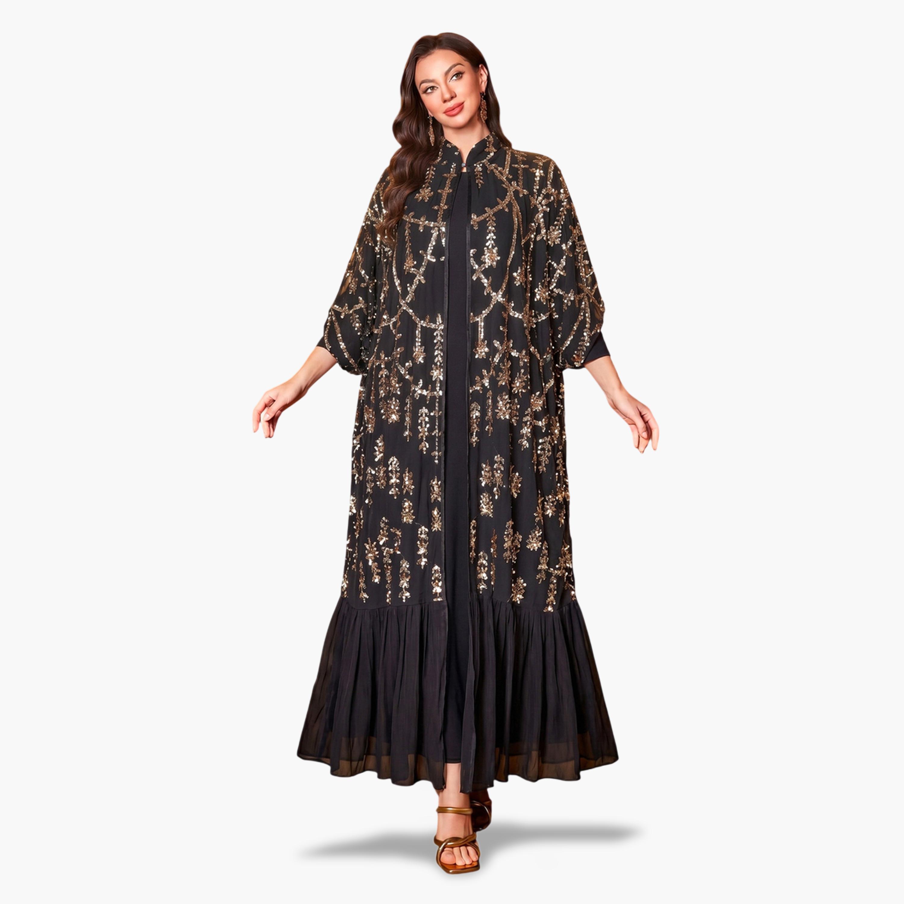 SUPGIR X Styli Black Sequined Cape and Maxi Dress Co-Ord Set-women-clothing-coordsets-image-5