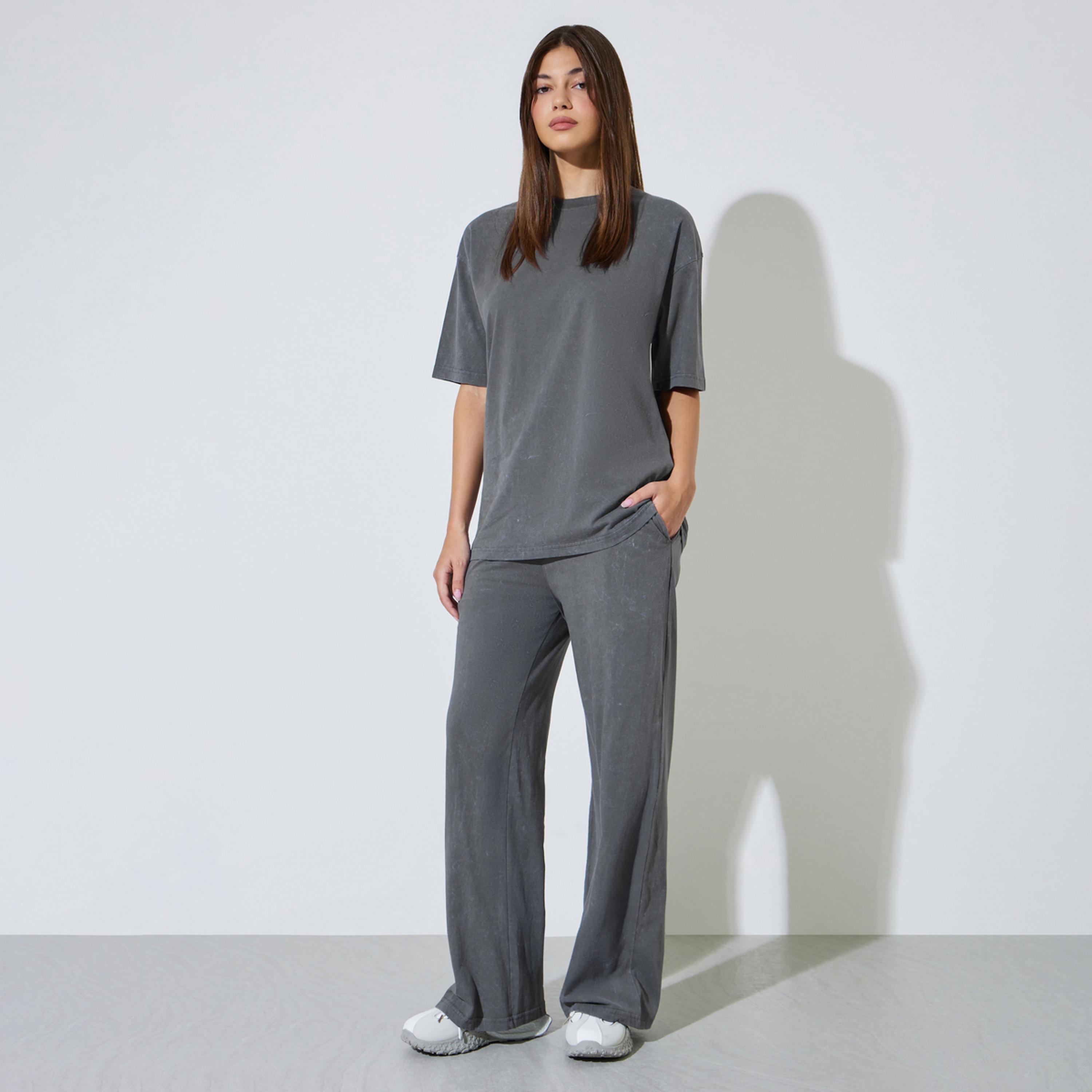 Styli Grey Acid Washed Oversized T-Shirt and Joggers Co-Ord Set-women-clothing-coordsets-image-1