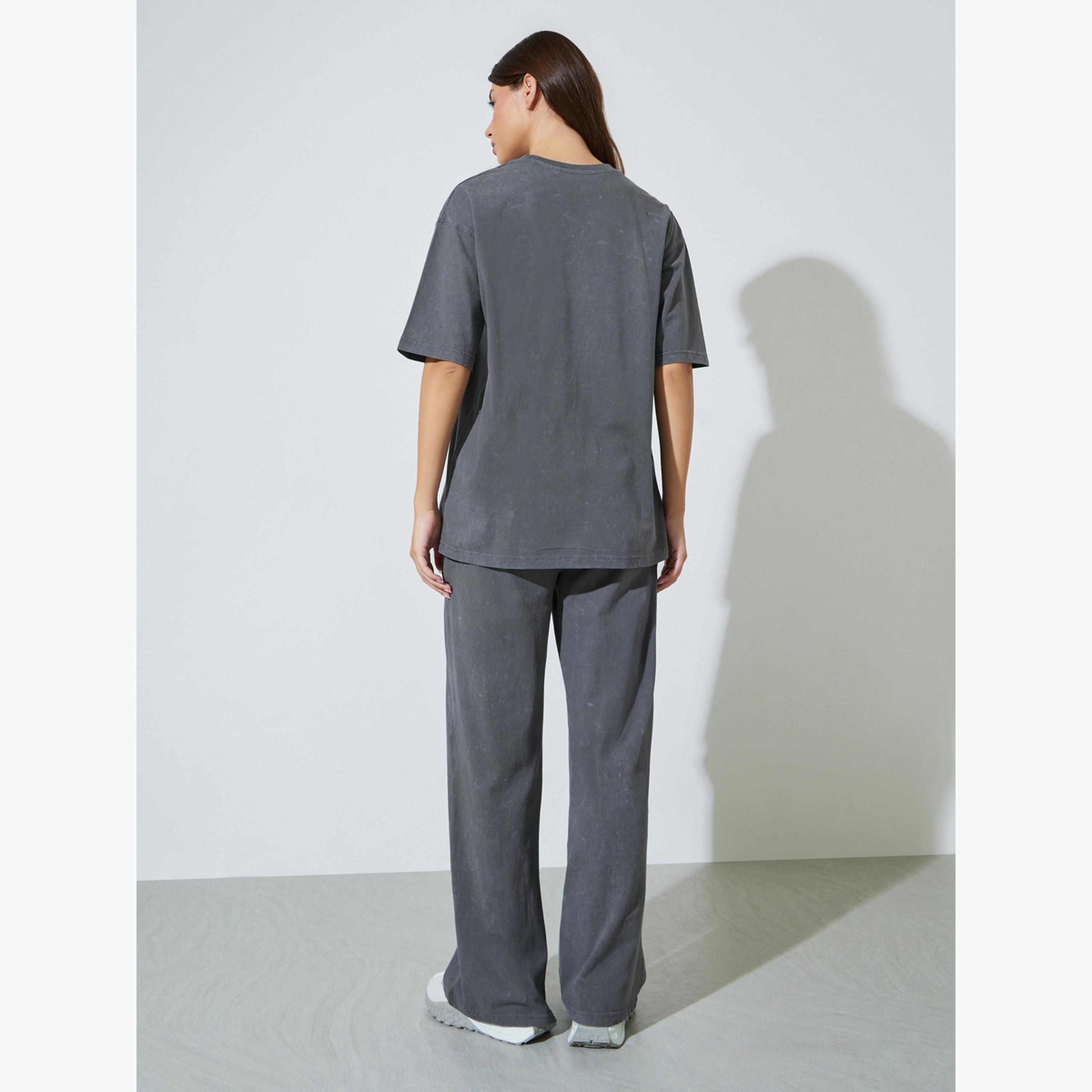 Styli Grey Acid Washed Oversized T-Shirt and Joggers Co-Ord Set-women-clothing-coordsets-image-4