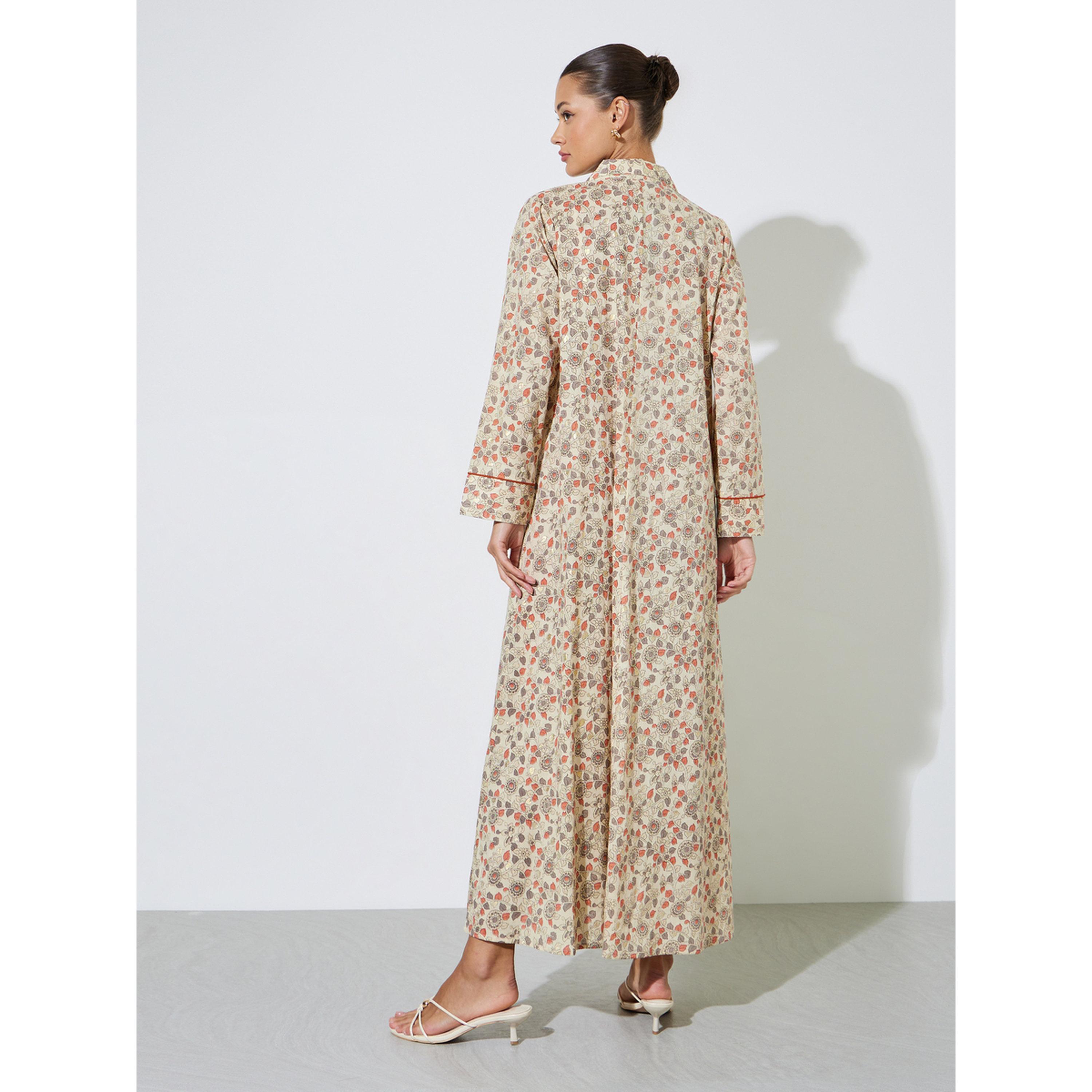 Amirah X Styli Multi-Color All Over Floral Print Collared Maxi Jalabiya-women-arabicclothing-jalabiyas-image-3