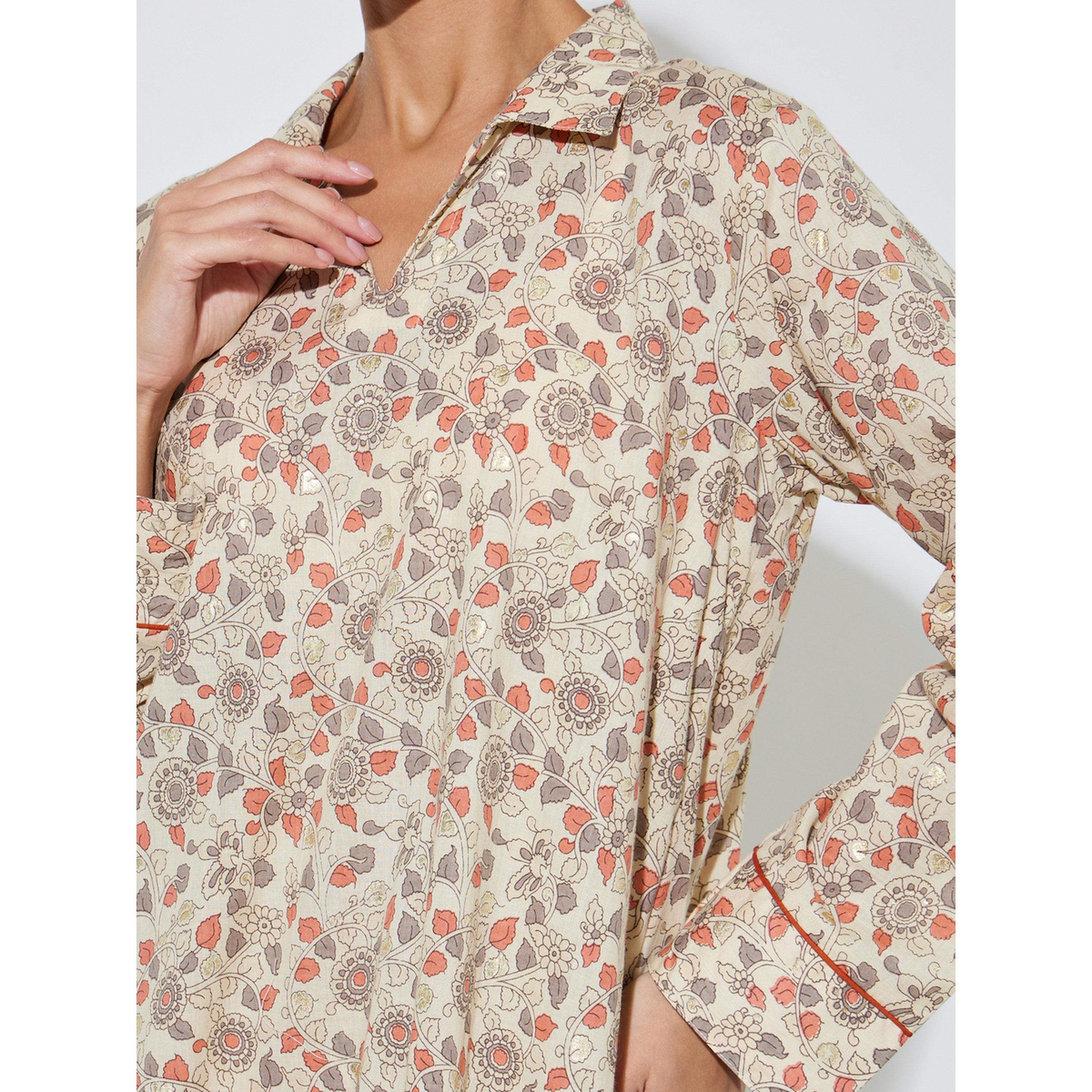 Amirah X Styli Multi-Color All Over Floral Print Collared Maxi Jalabiya-women-arabicclothing-jalabiyas-image-4