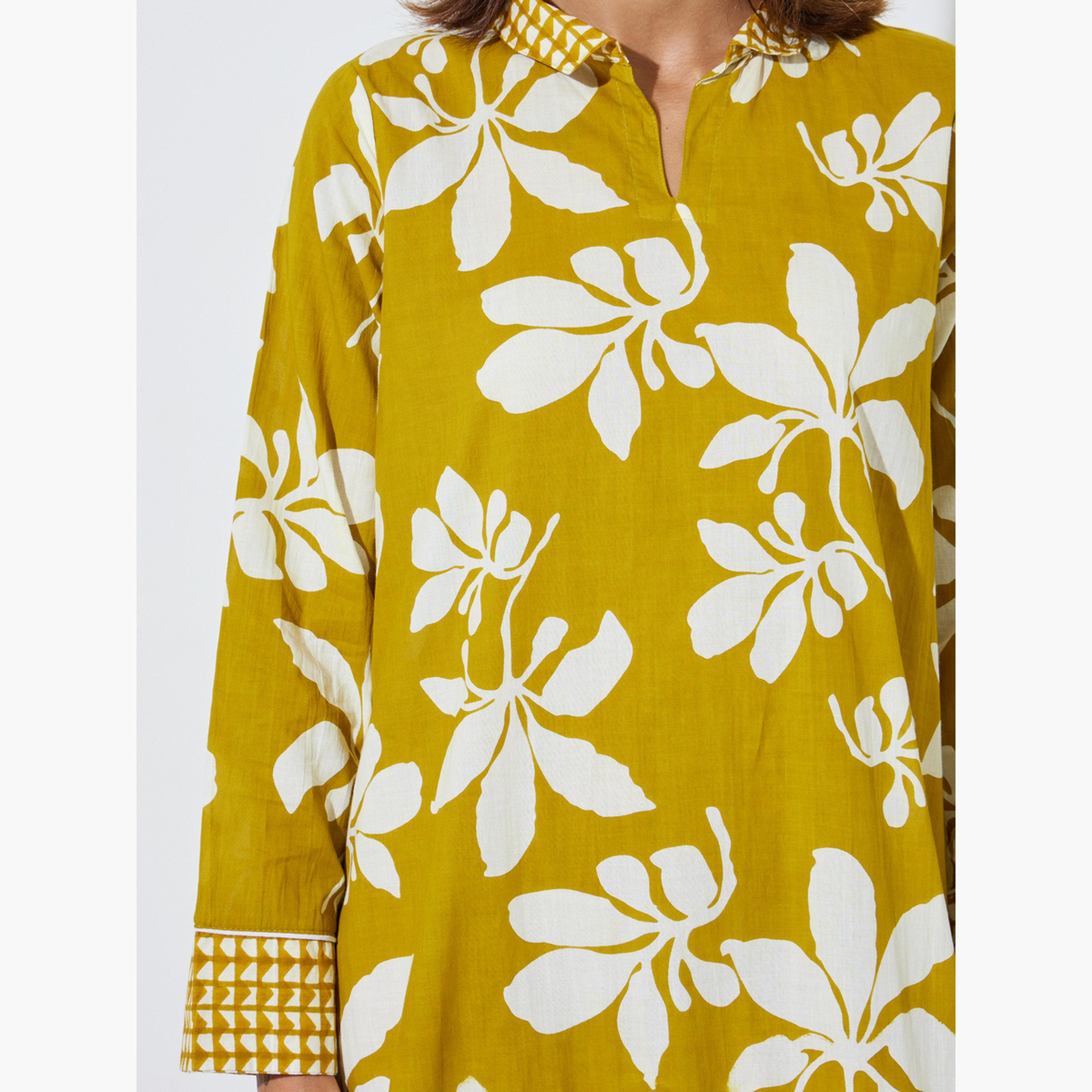 جلابية طويلة بياقة قميص ومطبعة بالزهور-women-arabicclothing-sets-image-5