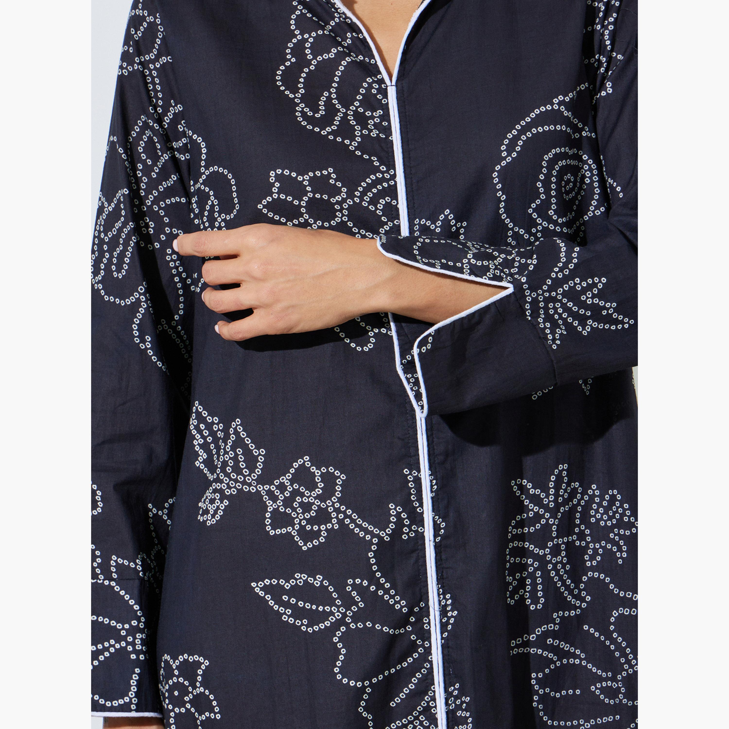 Amirah X Styli Black All Over Print Contrast Trim Maxi Jalabiya-women-arabicclothing-sets-image-5