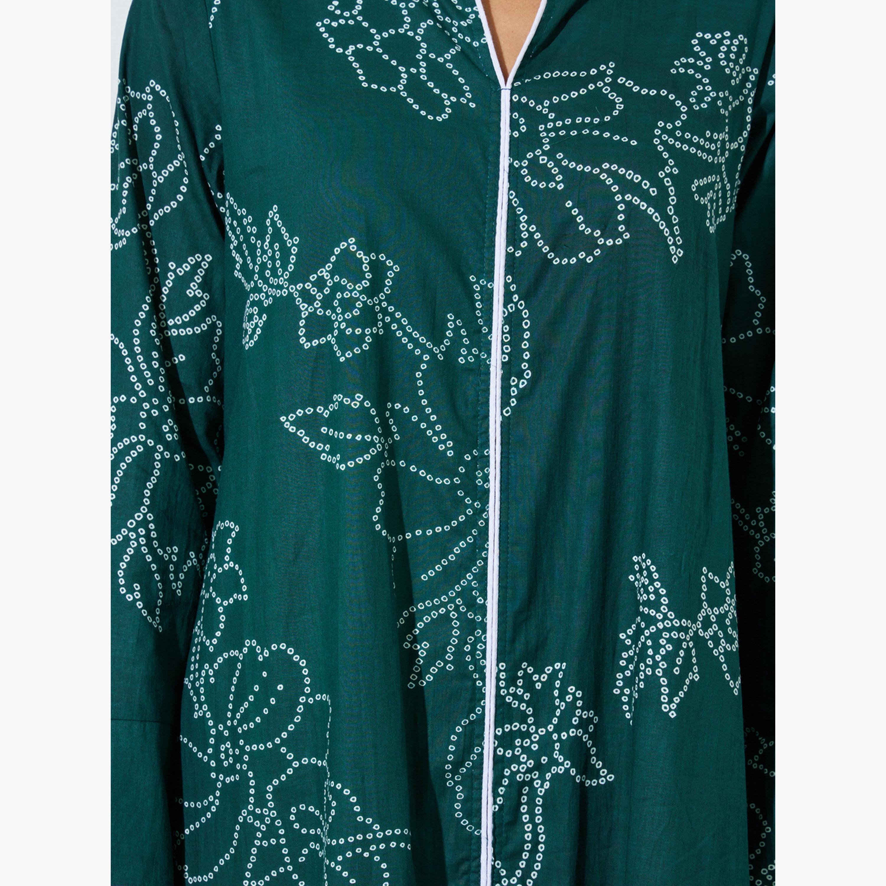 Amirah X Styli Green All Over Print Contrast Trim Maxi Jalabiya-women-arabicclothing-sets-image-5