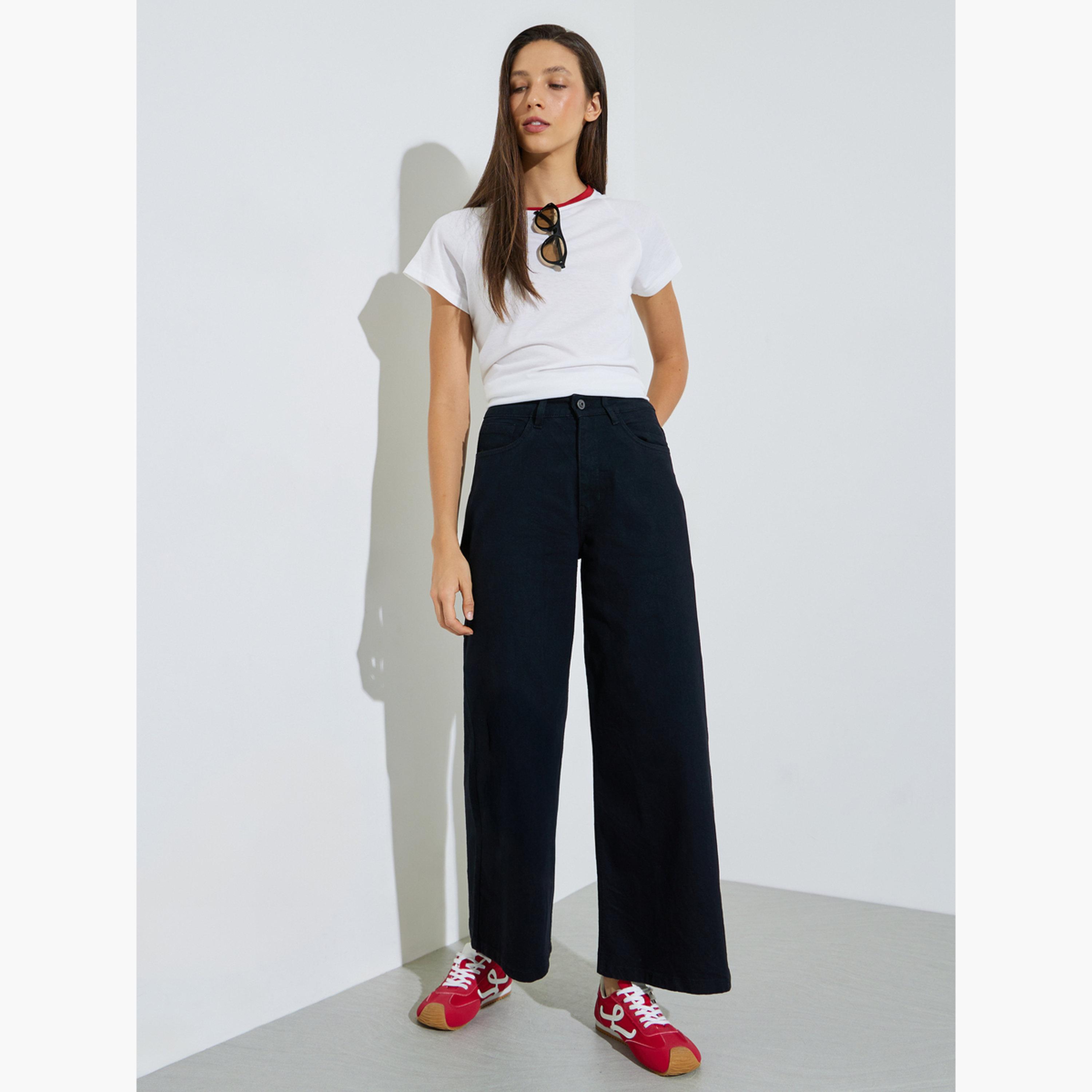 ستايلي - بنطلون جينز أسود واسع الساقين بخصر متوسط-women-clothing-bottoms-jeans-image-2