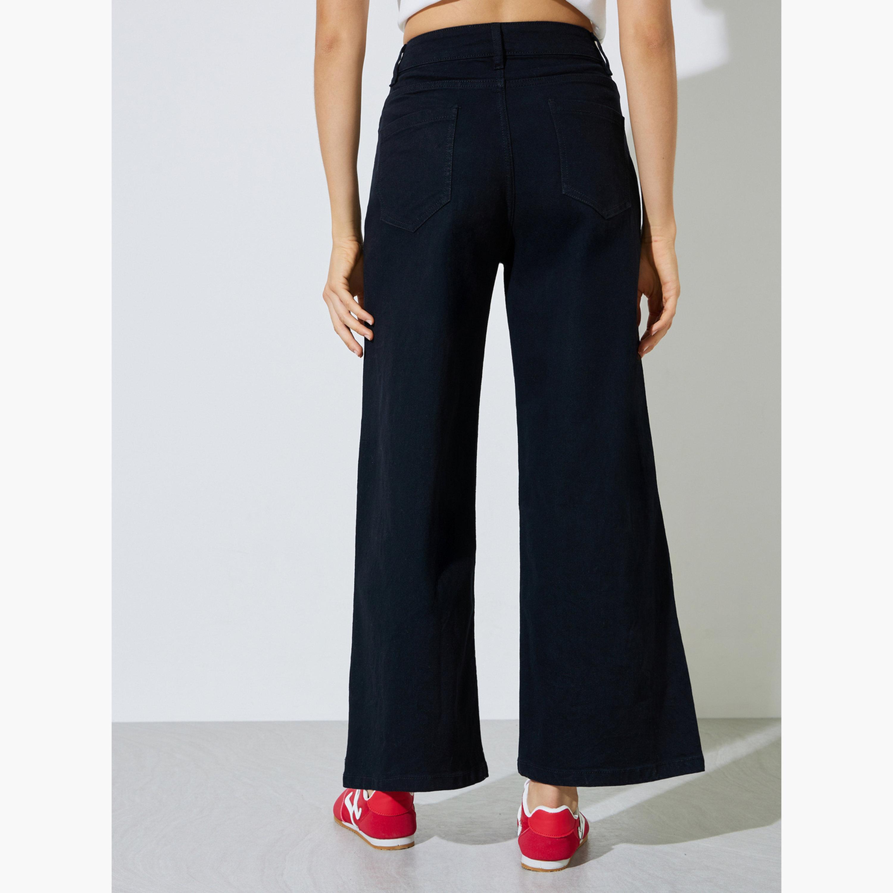 ستايلي - بنطلون جينز أسود واسع الساقين بخصر متوسط-women-clothing-bottoms-jeans-image-4