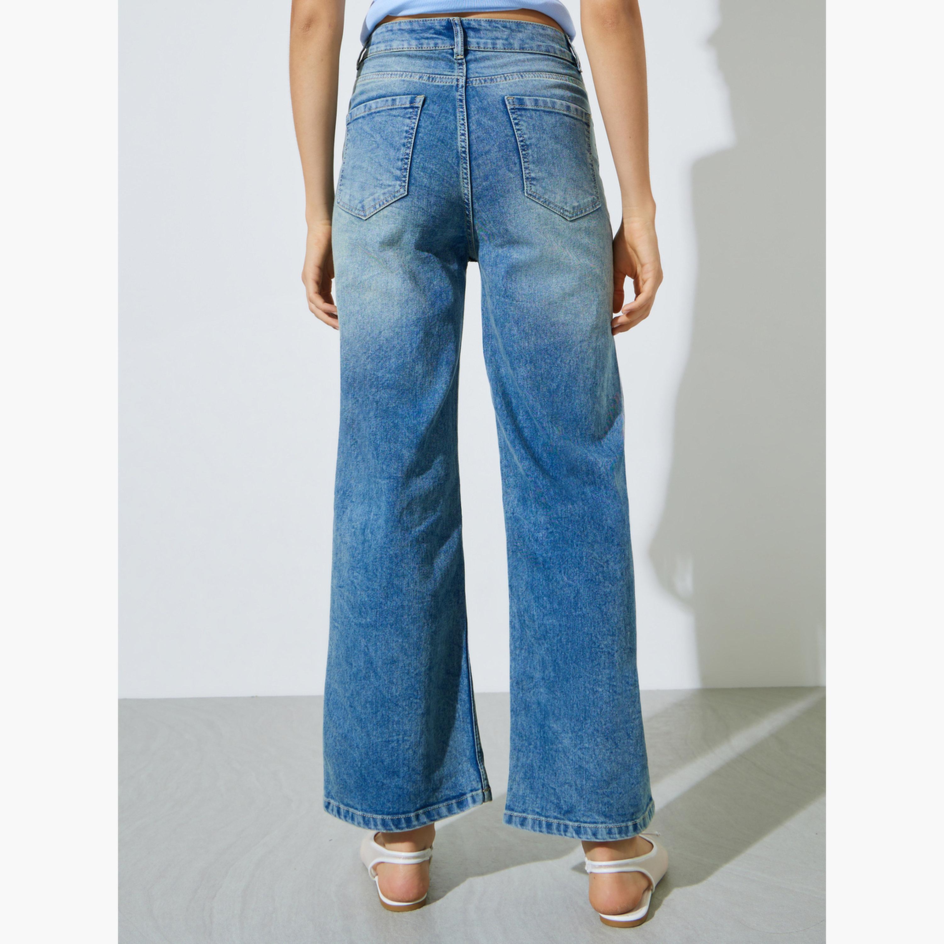 Styli Blue Super Stretch Twill Cotton Wide Leg Jeans-women-clothing-bottoms-jeans-image-4
