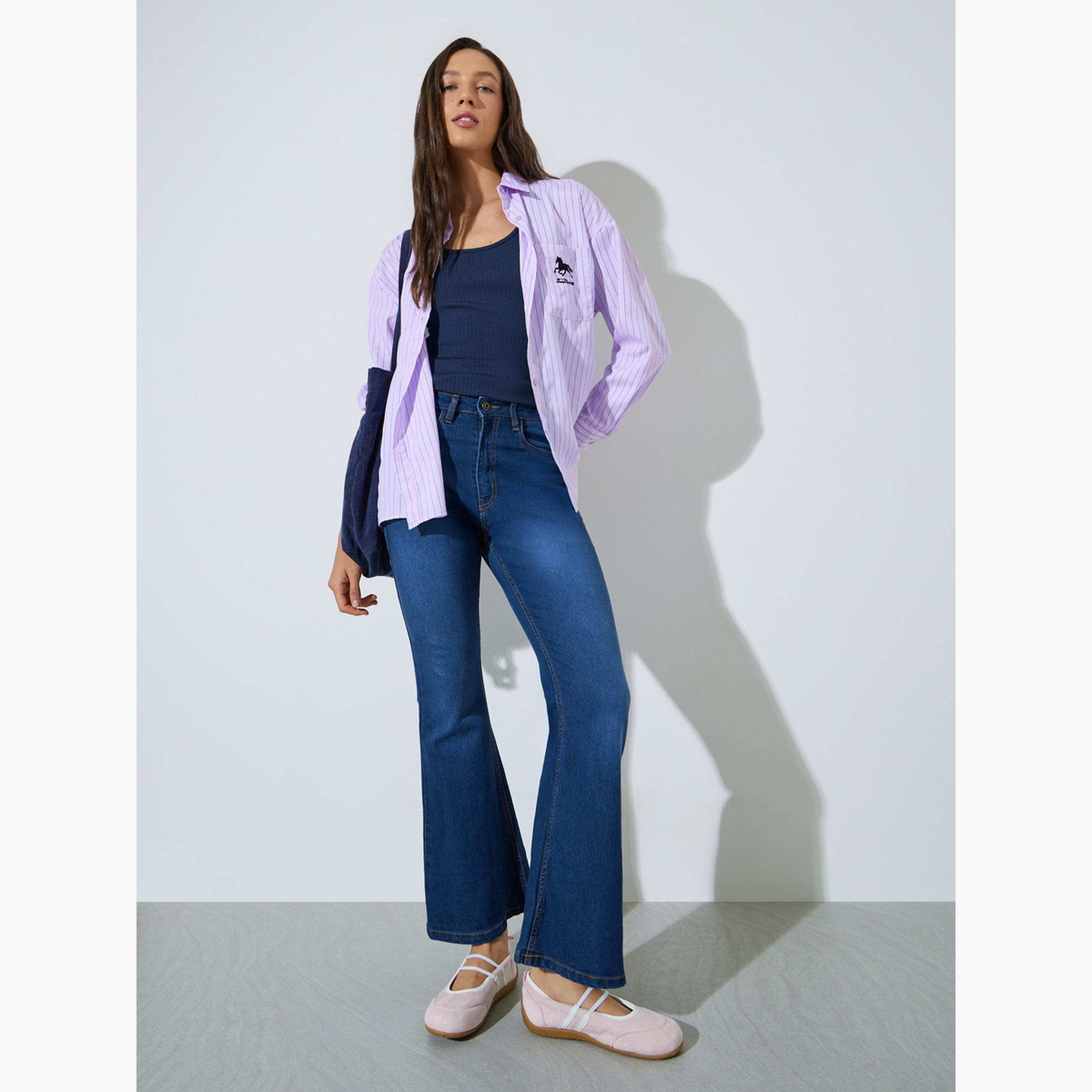جينز باهت مطاطي وبقصة واسعة من الأسفل-women-clothing-bottoms-jeans-image-2