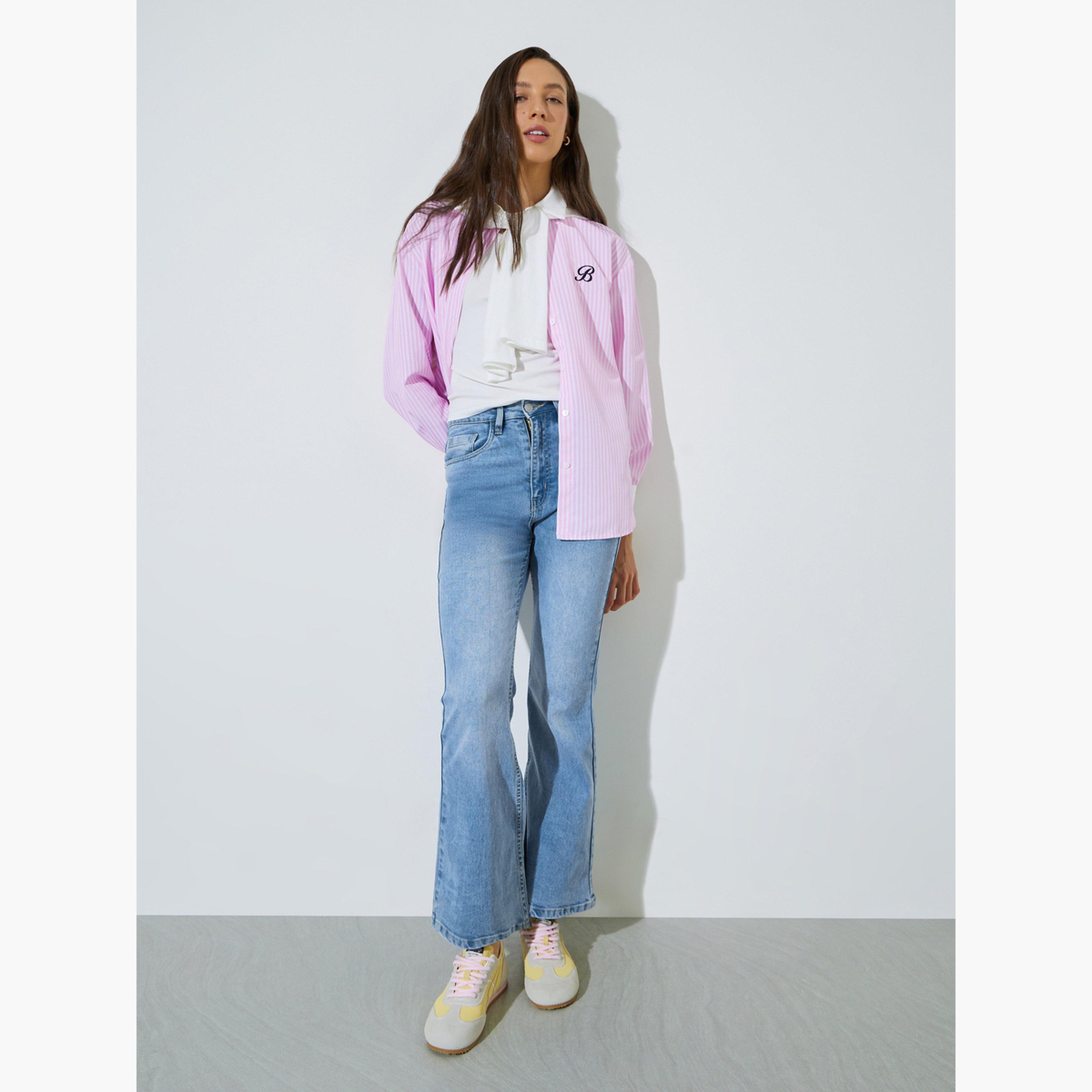 جينز بقصة ممتدة ومرن بغسيل باهت وخصر متوسط-women-clothing-jeans-image-2