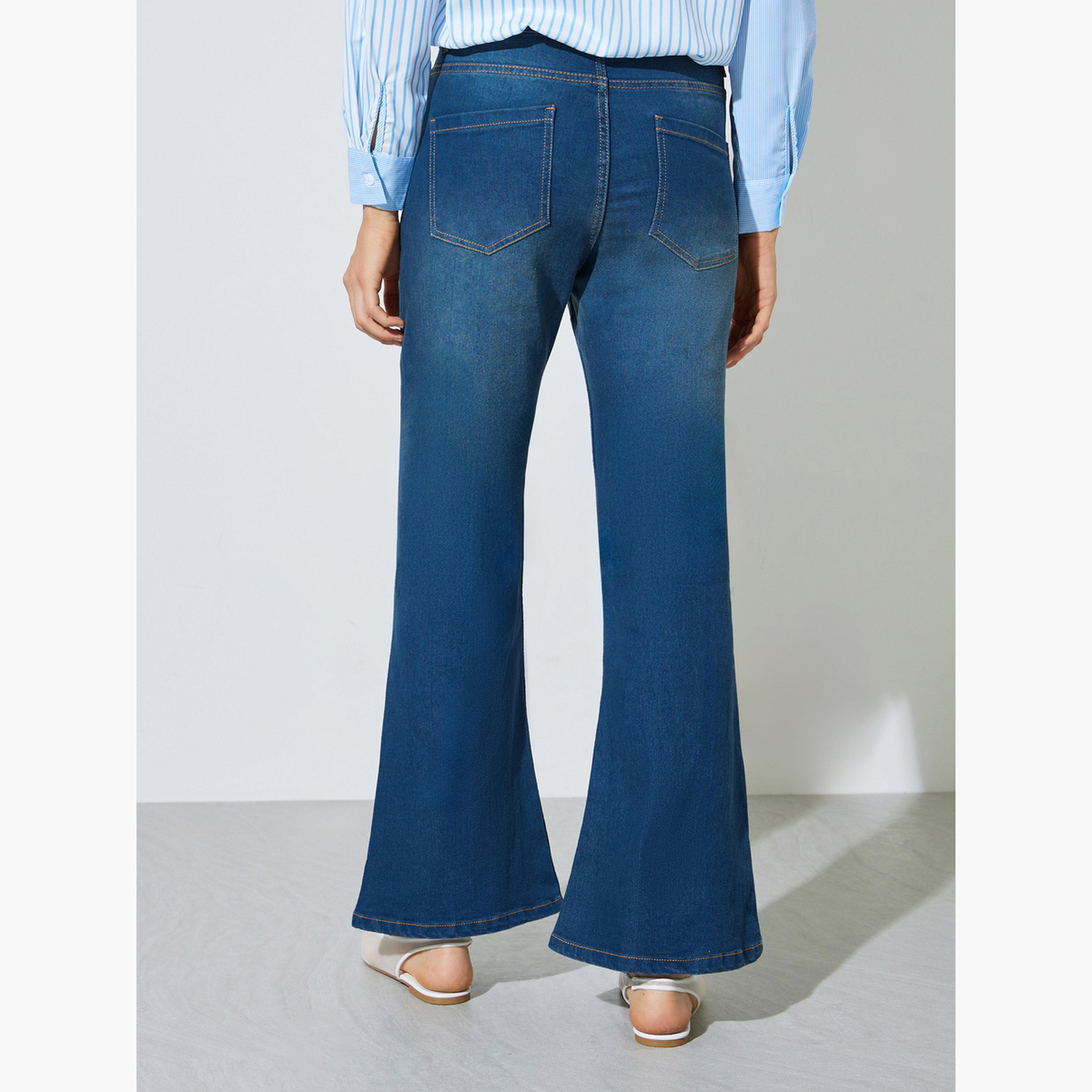 Styli Medium Blue Faded Stretch Flared Jeans-women-clothing-bottoms-jeans-image-4