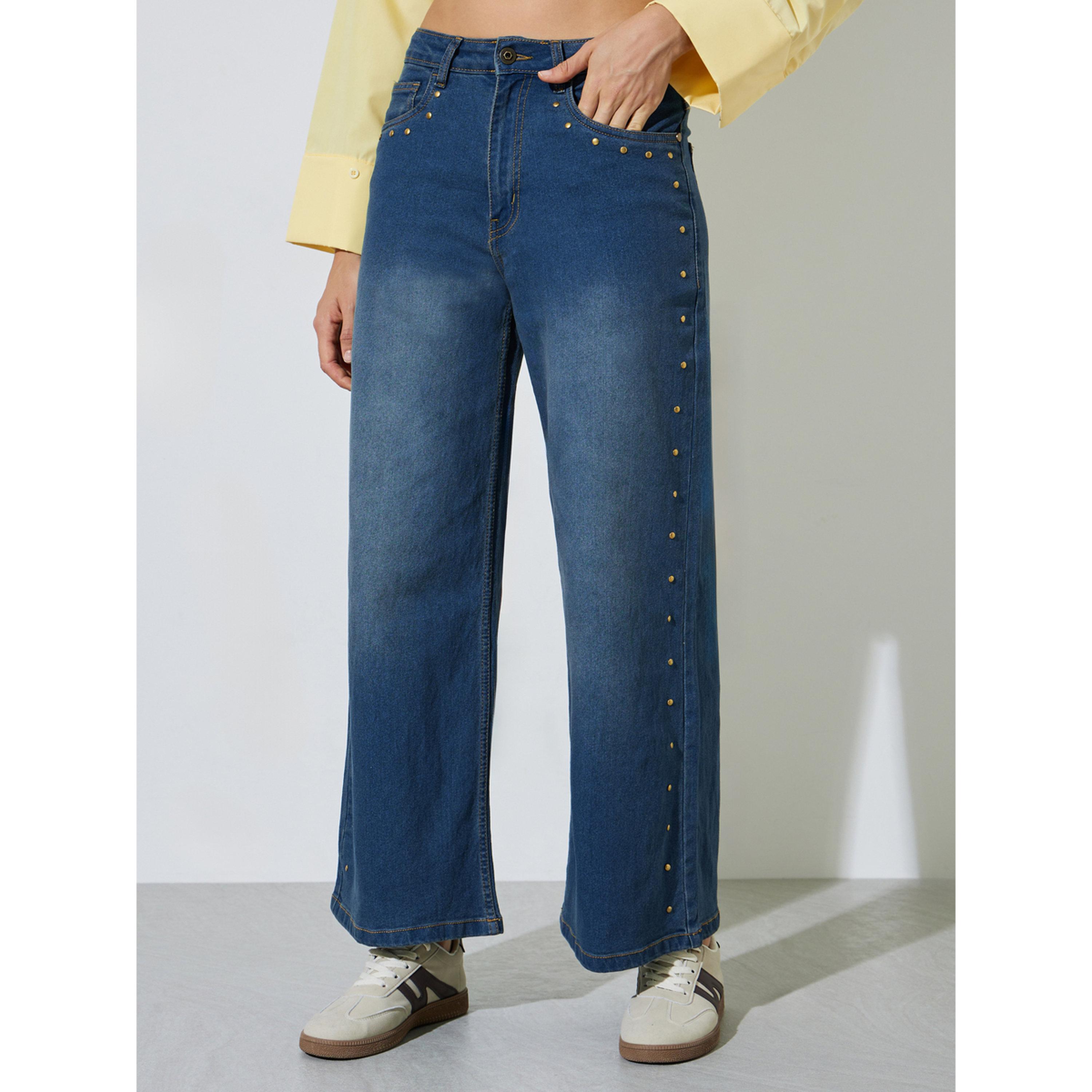 جينز بأرجل واسعة بلمسة مغسولة ودرزات مرصعة-women-clothing-jeans-image-1