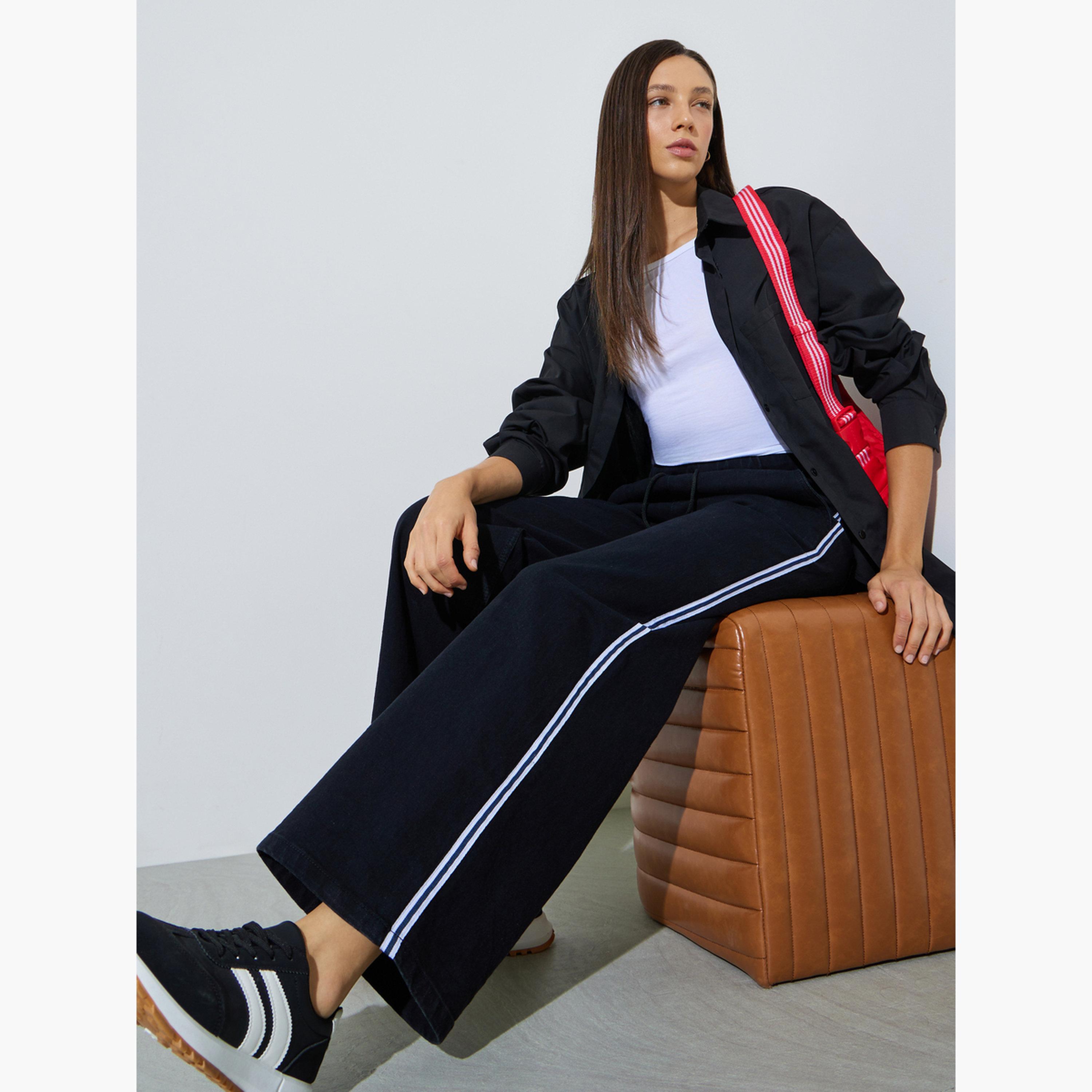 Styli Black Wide Leg Denim Jogger with Side Taping Detail-women-clothing-bottoms-joggers-image-3