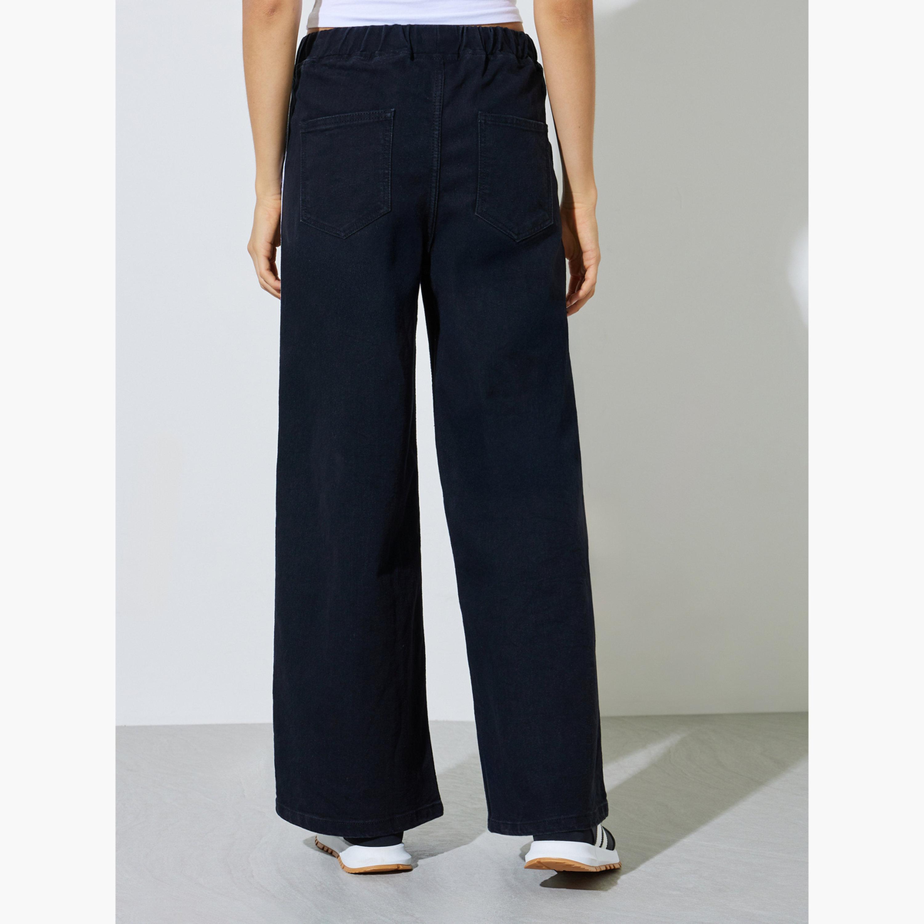 Styli Black Wide Leg Denim Jogger with Side Taping Detail-women-clothing-bottoms-joggers-image-5